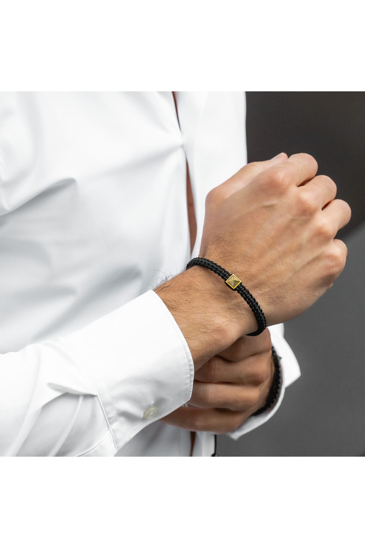 GT Collection-GT Collection, Men's Golden Pyramid Bracelet with Zircon One Size & Adjustable Black Nylon Cord 4