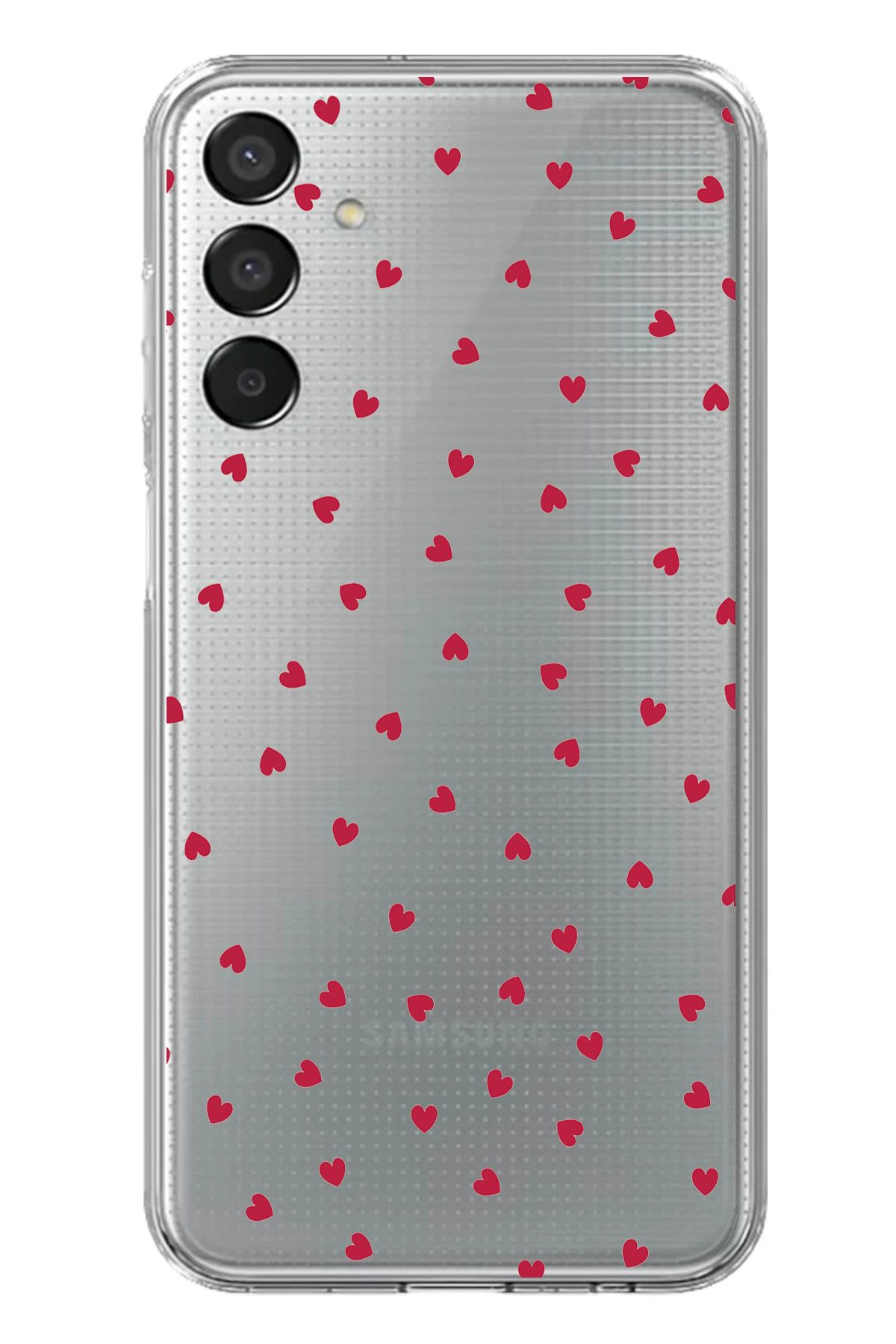TechTree Samsung Galaxy M15 Uyumlu Kırmızı Kalpler Tasarımlı Şeffaf Silikon Kılıf