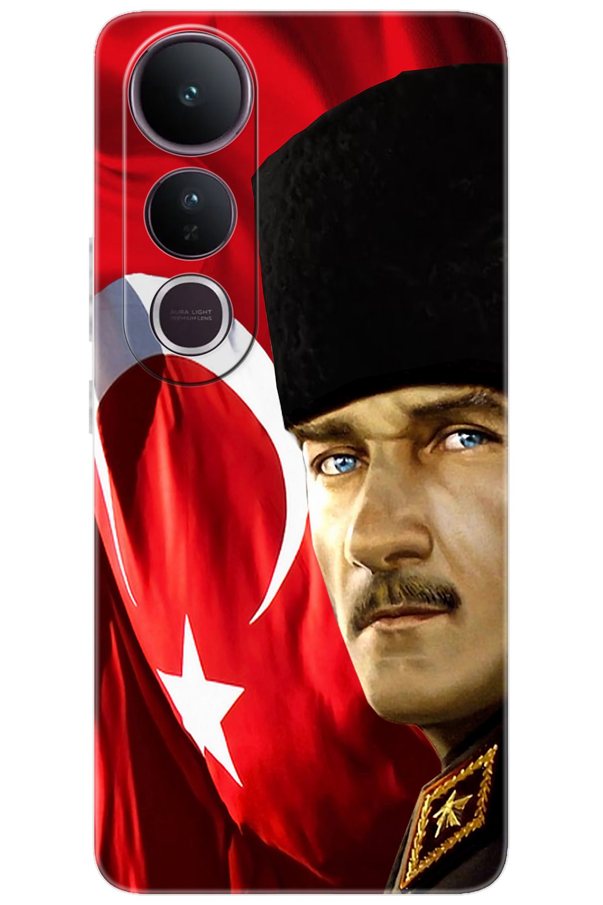 Ceppare Vivo V50 Lite 5G (V2441) Uyumlu Kılıf Desen Baskı Silikon Atatürk ve Türk Bayrağı STK:726 CP-6Dnr5uR