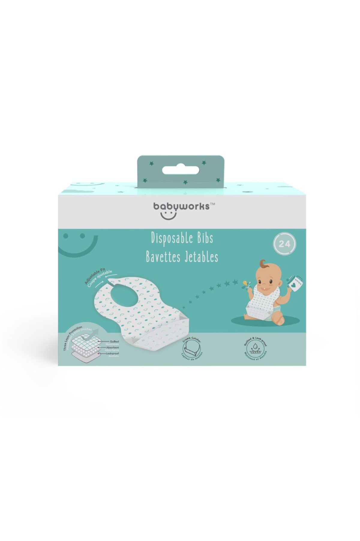 Baby Works Bavete De Unica Folosinta Cu Buzunar Pentru Firimituri, 24 Bucati - One Size