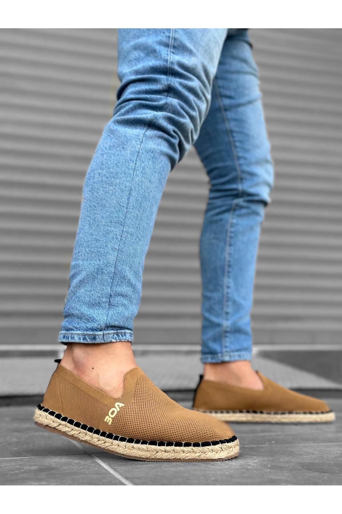 Byshoes BA0224 BOA Rahat Düz Taban Espadril Örme Triko Taba Günlük Erkek Ayakkabı