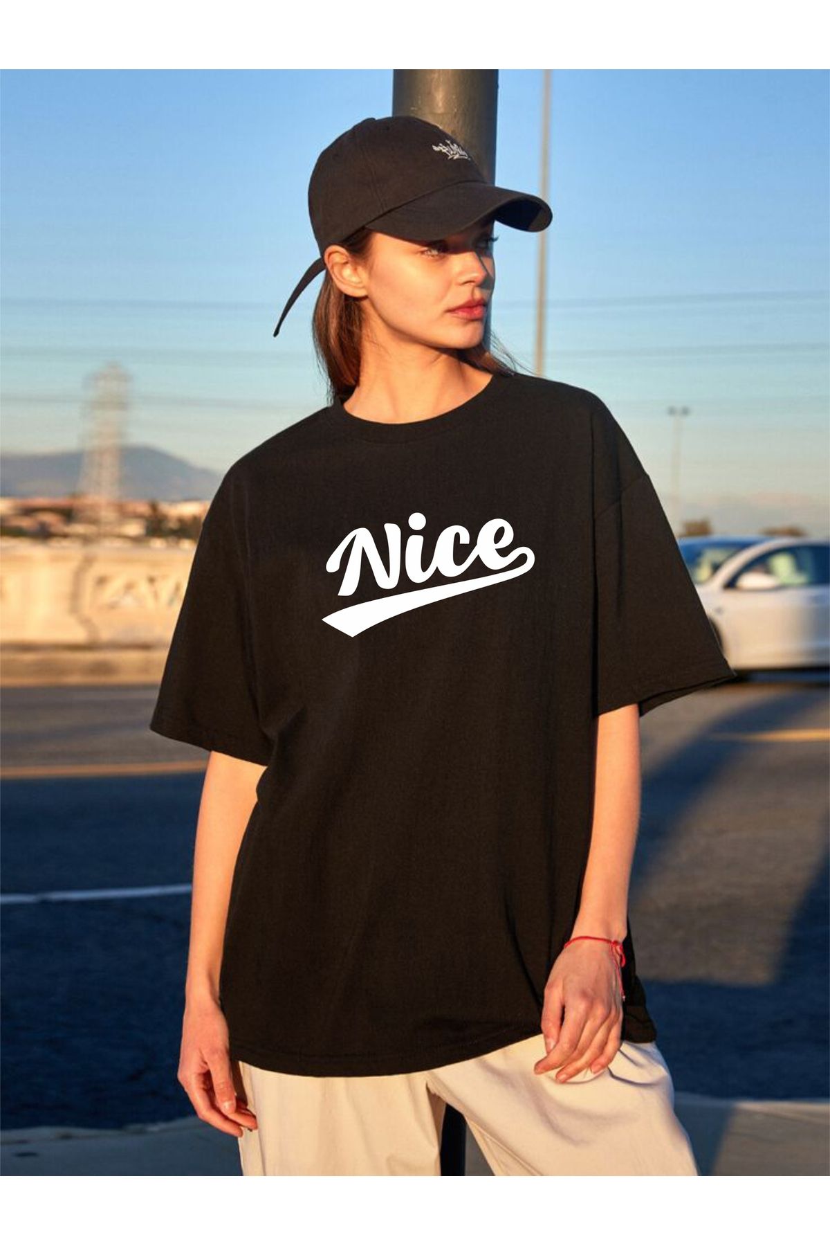 estilowear Kadın Oversize Baskılı Pamuklu T-shirt Kısa kollu Model 1021