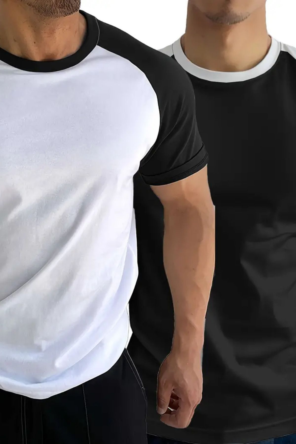 GBRO Basic Raglan Kol Siyah Beyaz T-Shirt 2li Set