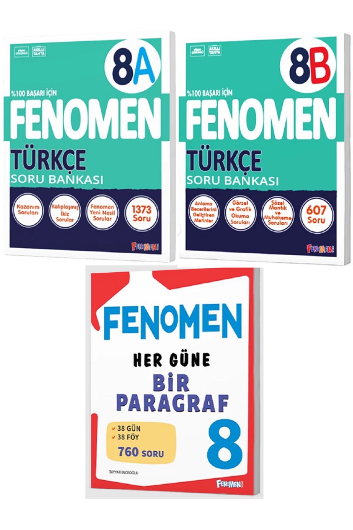 Efsane Yayınları 8.Sınıf Fenomen Her Güne Bir Paragraf + 8.Sınıf Fenomen 8A Türkçe + 8B Türkçe Soru - 3 KİTAP