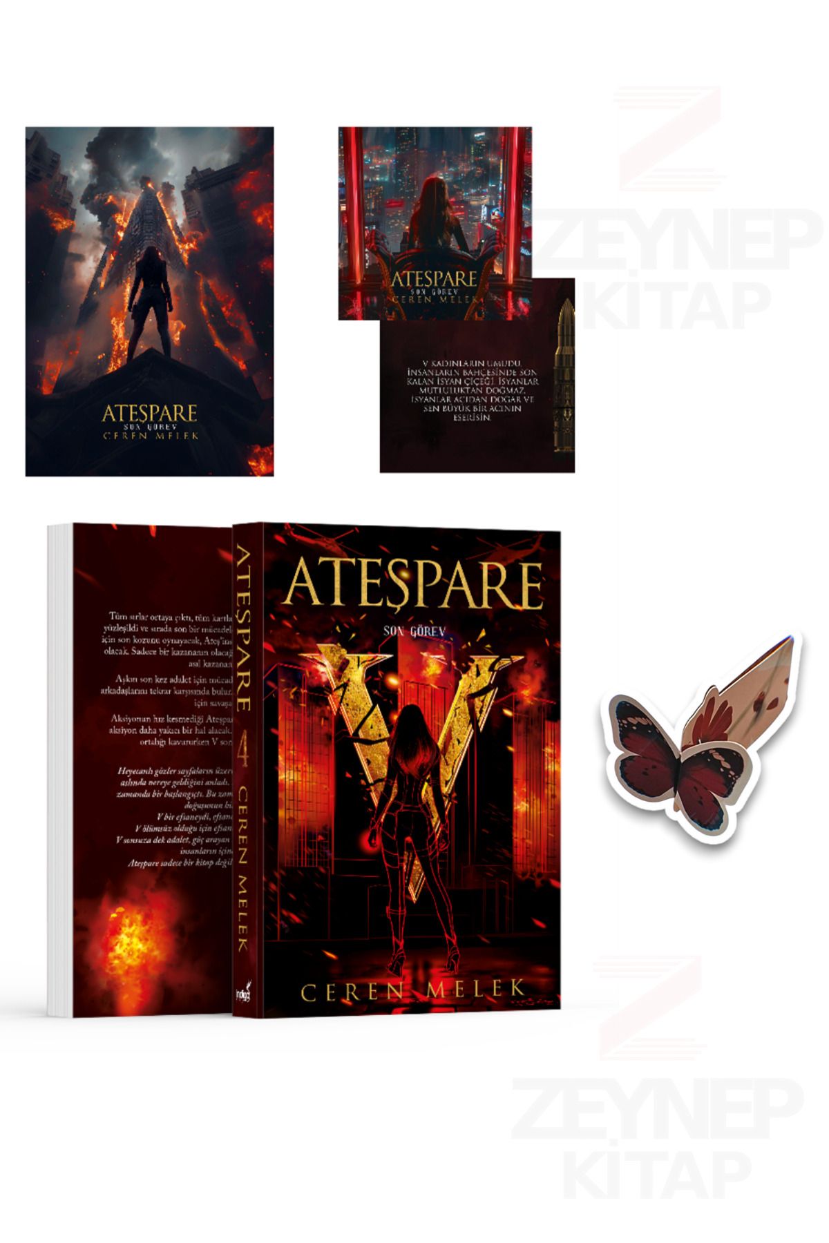 İndigo Kitap Ateşpare 4(KARTONKAPAK)Özel Tasarım Hareketli Kelebek Ayraç Hediye
