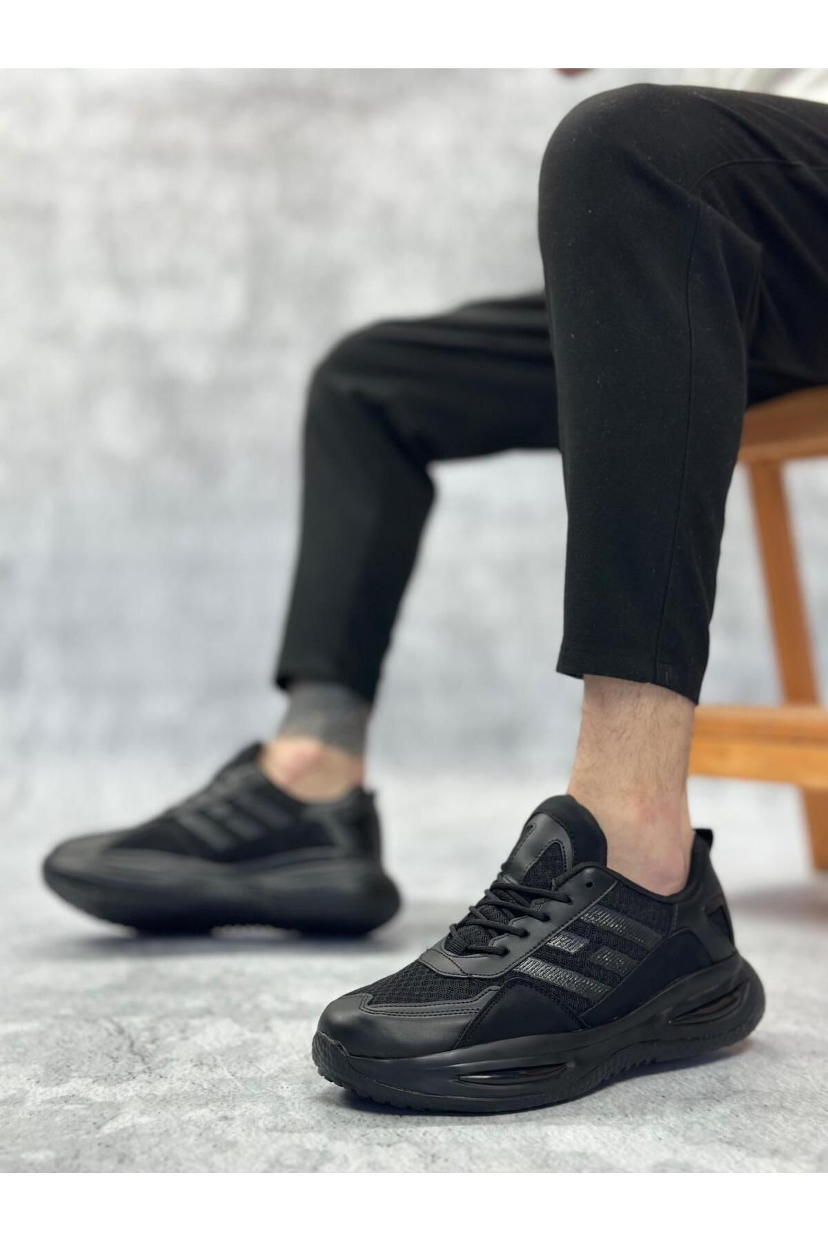 Byshoes BA0650 Tarz Sneakers Yüksek Taban Siyah Spor Ayakkabısı