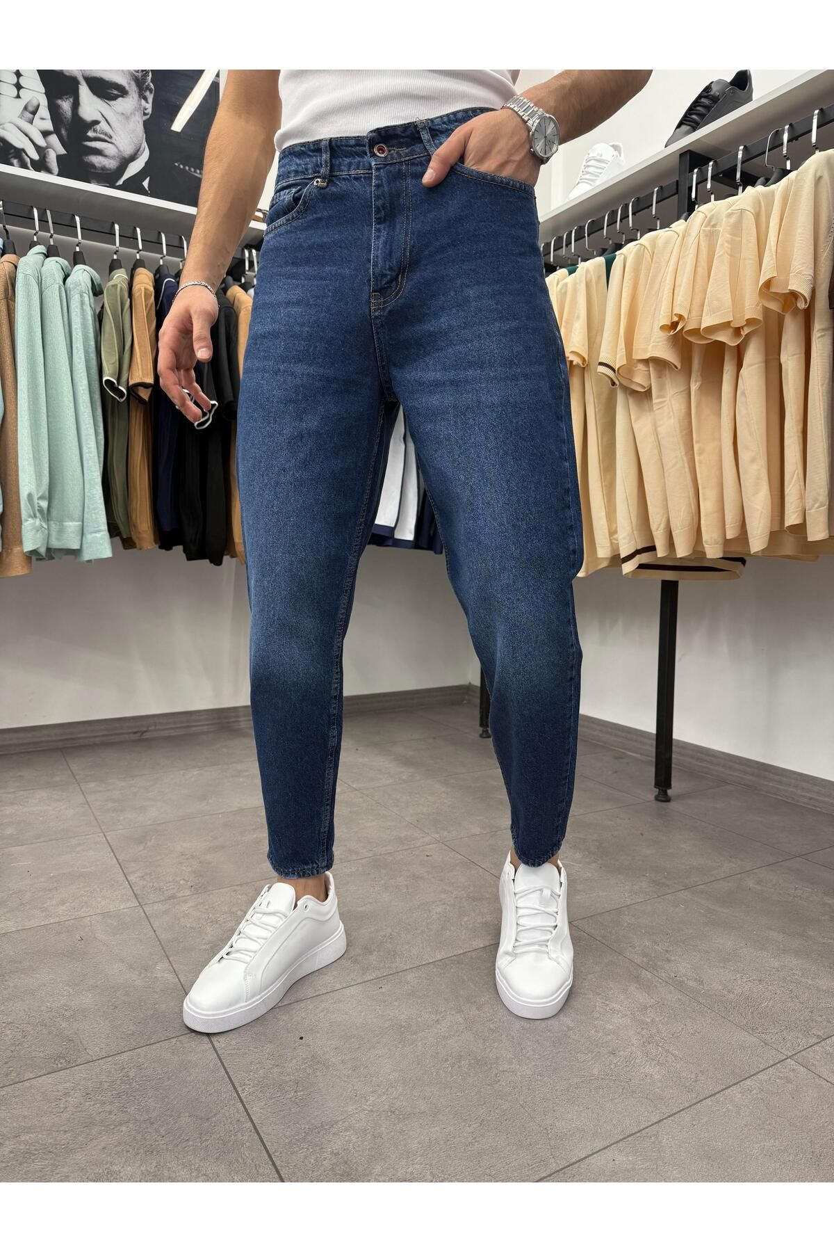 Butik Boyfriend Kot Pantolon Koyu Mavi