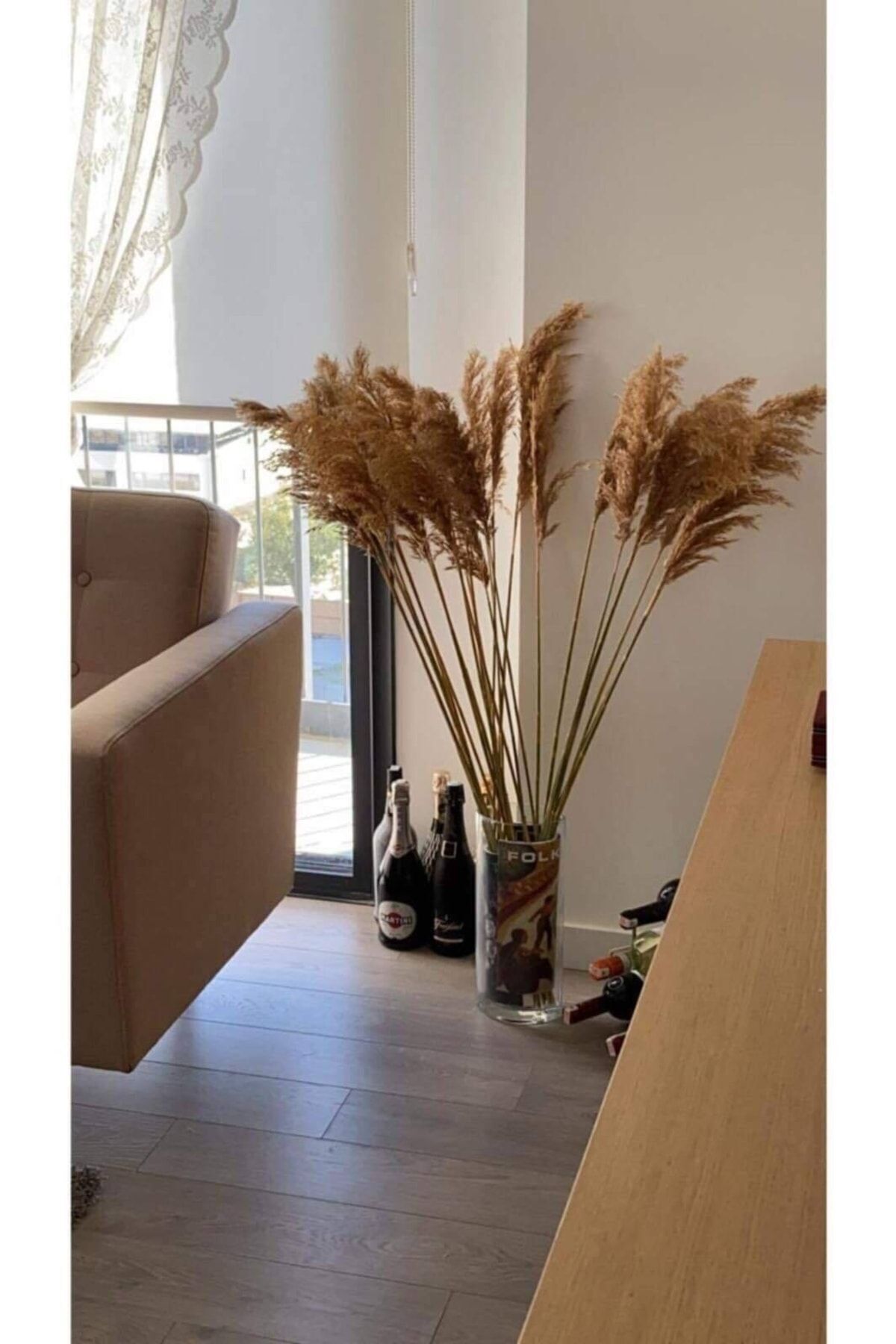 RUSTİKEVDECORART Doğal Dekoratif Pampas Otu Ev Salon Ofis Otel Cafe Teras Süs Bitkisi 15 Li Doğal Renk