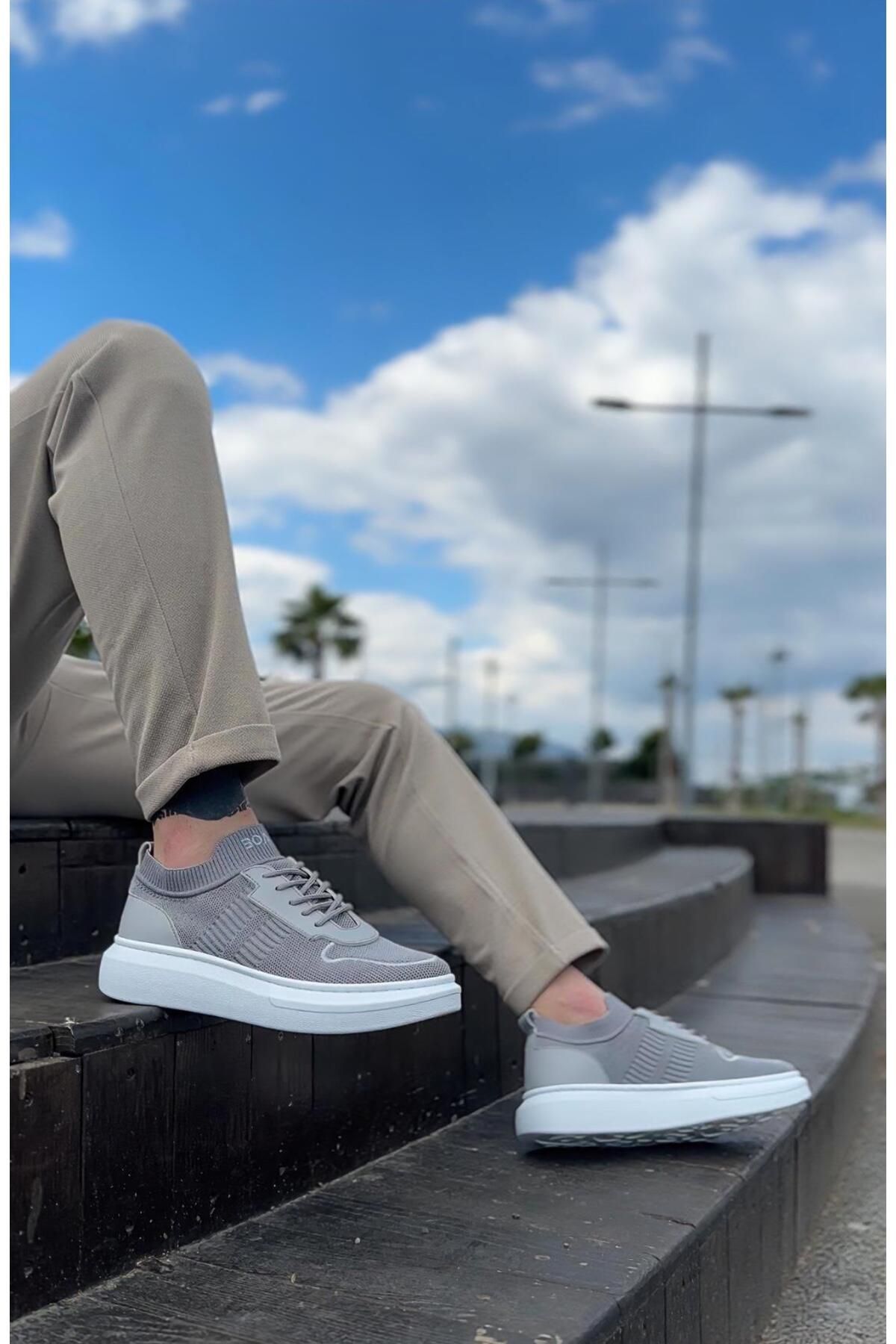 Byshoes BA0812 Özel Örme Triko Tarz Gri Renk Spor Ayakkabı