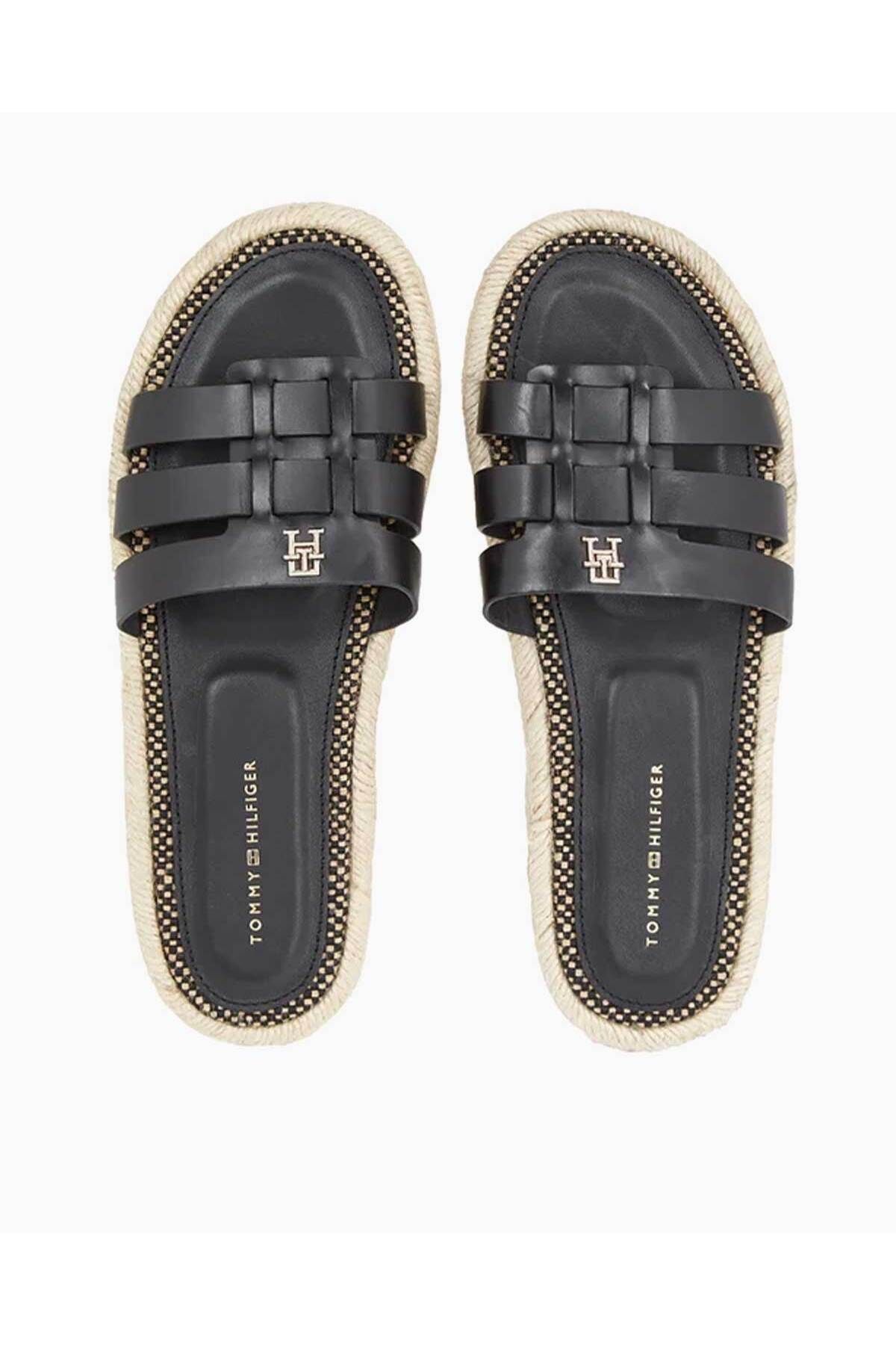 دمپایی سیاه زنانه FW0FW07745BDS اورجینال Tommy Hilfiger