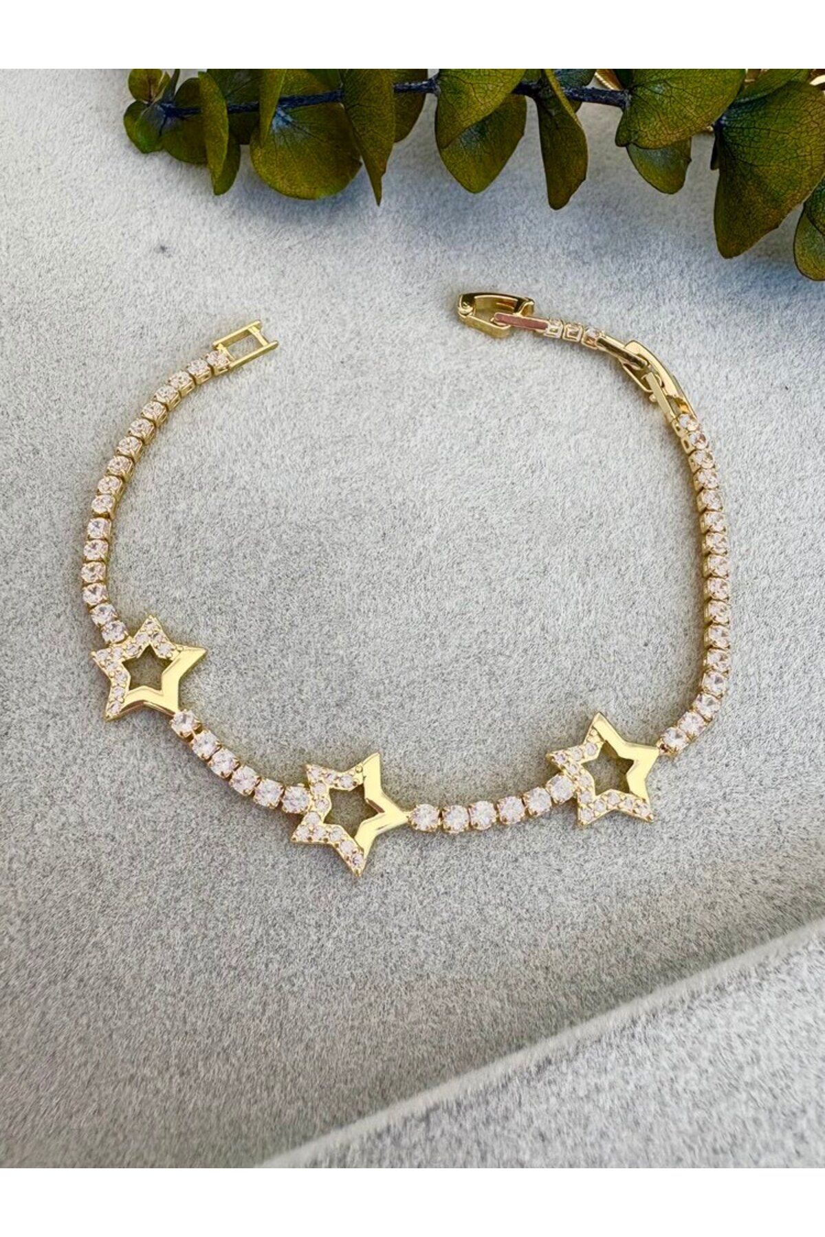 arya luxe 14k Çelik yıldız ve su yolu model taşlı bileklik