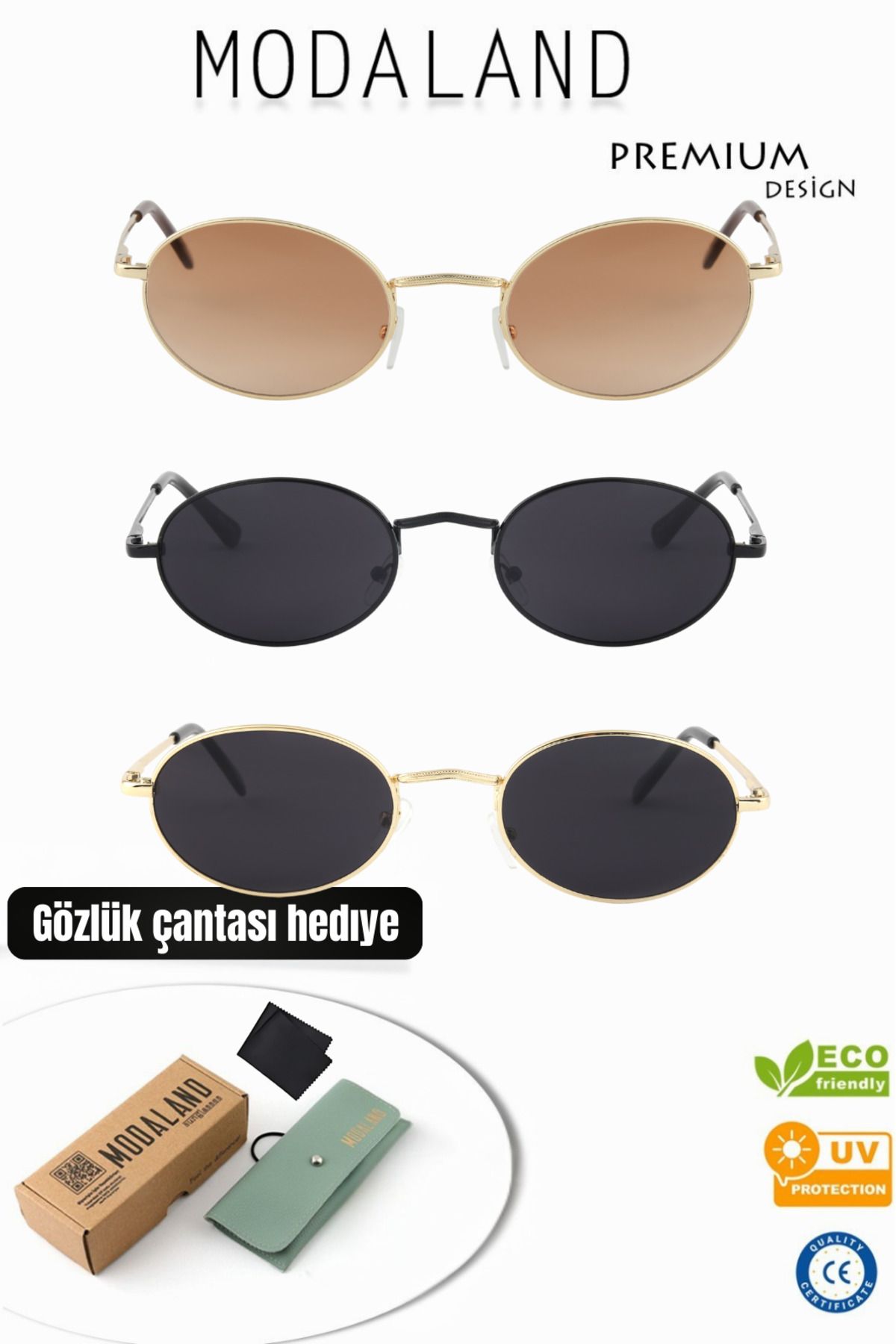 ModaLand Elips Model Retro 3 Adet Güneş Gözlüğü Tek Fiyat