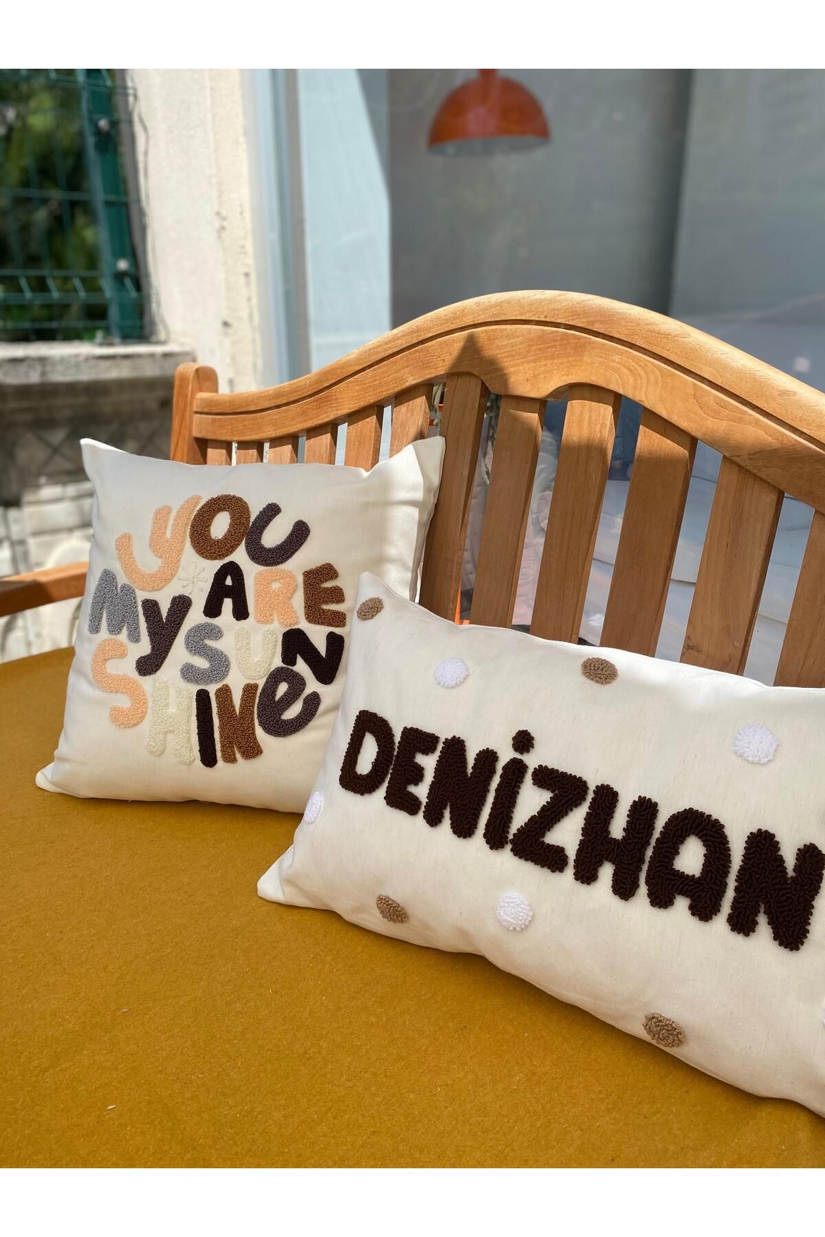 RahanDesign Bebek Dekoratif Puantiyeli Kırlent Kılıfı Seti (30x50-43x43)- Kişiye Özel İsimli Punch Kılıfı Seti