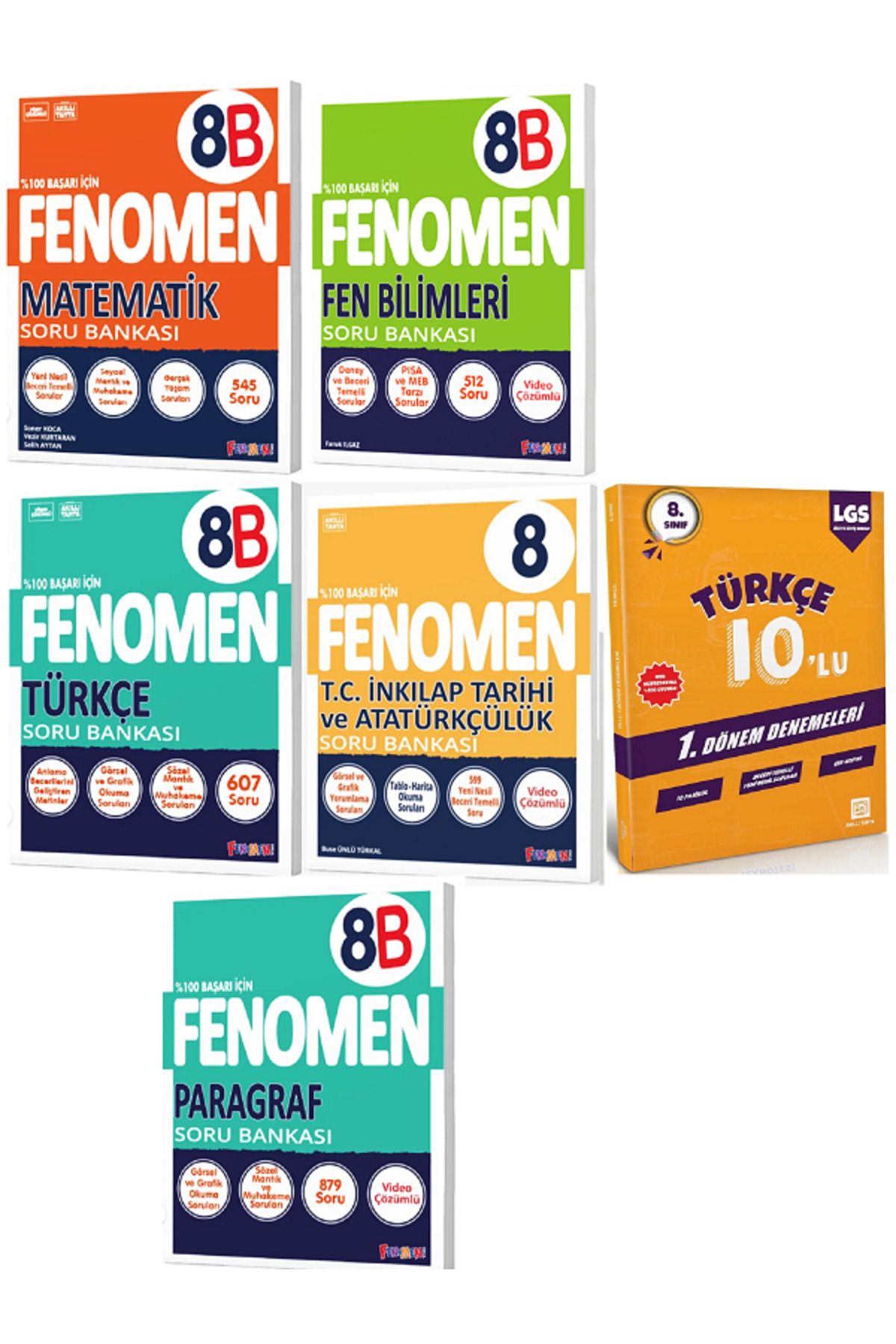 Efsane Yayınları 8.Sınıf Fenomen 8B Matematik + Türkçe + Paragraf Soru Bankası / 10'Lu Türkçe Deneme HEDİYE - 6 KİTAP