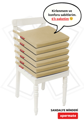 XPERMATE Fermuarlı 6'lı Sandalye Minderi Su Itici Kumaş 40x40 Cm Sünger Sanda...