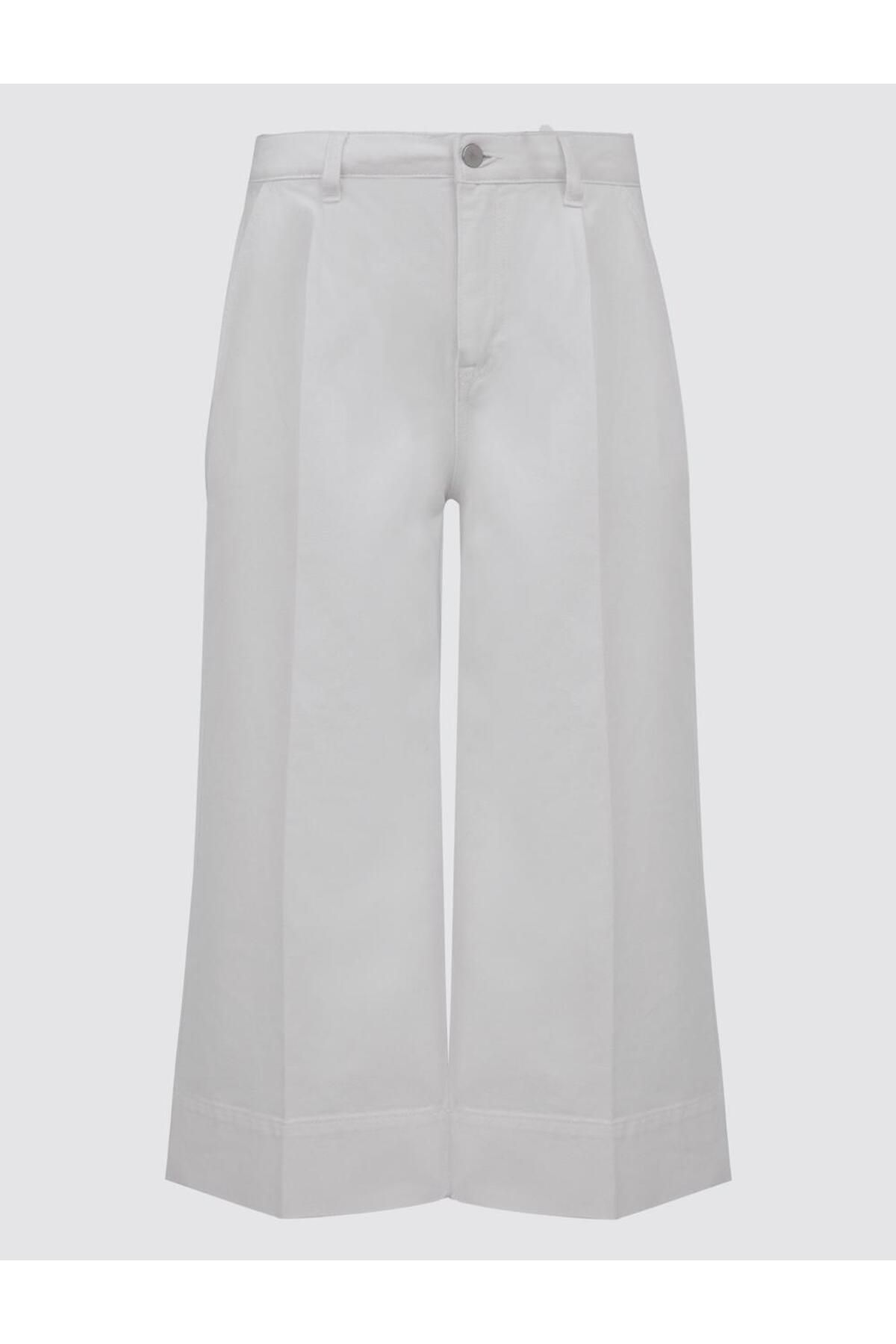 Jimmy Key Ekru %100 Pamuk Rahat Kesim Bol Paça Normal Bel Kısa Denim Pantolon