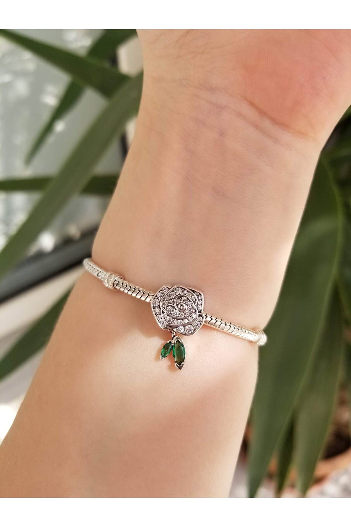 şengül takı evi Gümüş Gül ve Dikenleri Bitki Anne Hediye Charm Bileklik Dahil DEĞİLDİR