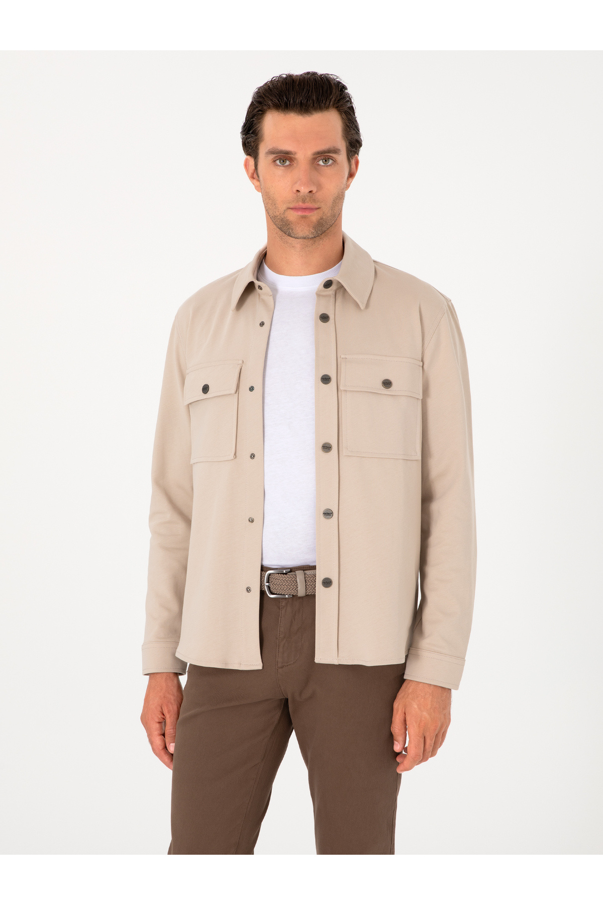 پیراهن مردانه ۱۰۰٪ پنبه‌ای بژ سایز معمولی برند کاشارل کد:(50301290-VR011) Cacharel