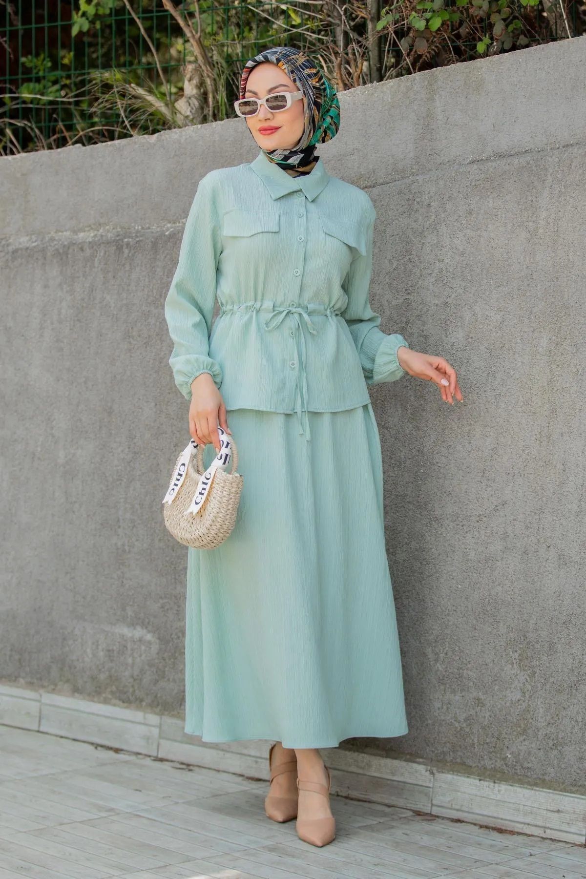 Trendy Butik Kadın Bahar Bluz Etek Takım-Mint