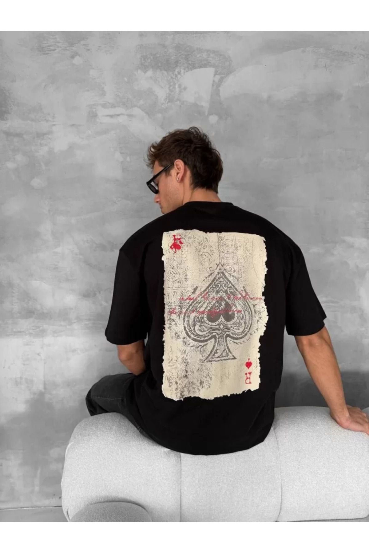 BBbutik ''A Kupa'' Ön ve Arka Baskılı Oversize Bisiklet Yaka T-shirt