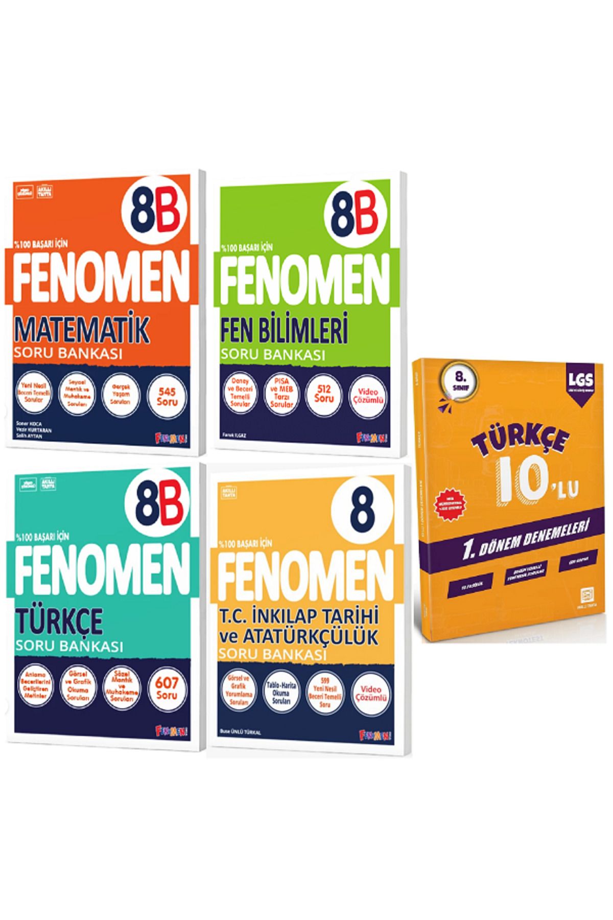 Efsane Yayınları 8.Sınıf Fenomen 8B Matematik + Türkçe + İnkılap Soru Bankası / 10'Lu Türkçe Deneme HEDİYE - 5 KİTAP