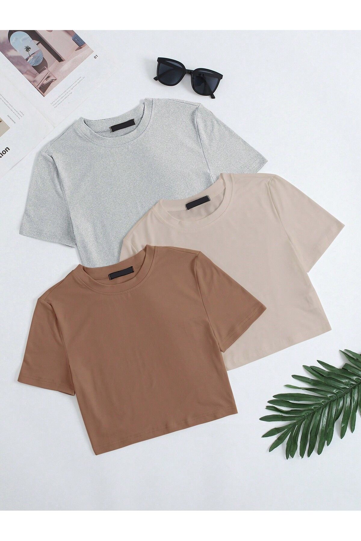 MOY TEKSTİL 3'LÜ Crop Tişört