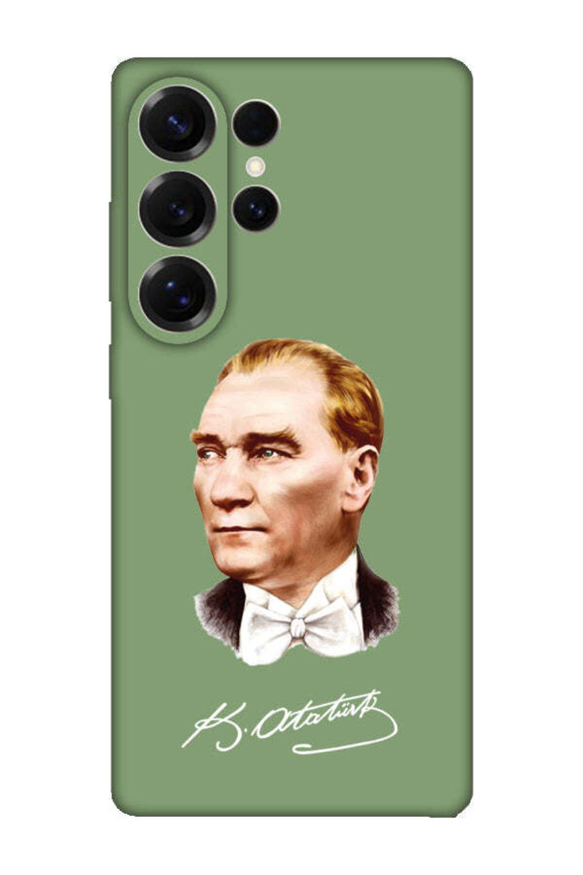 frondcase Samsung S25 Ultra Atatürk İmzalı Yeşil Telefon Kılıfı