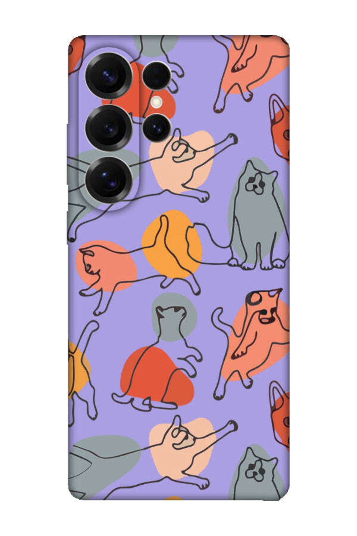 frondcase Samsung S25 Ultra Kedi Figürleri Lila Telefon Kılıfı
