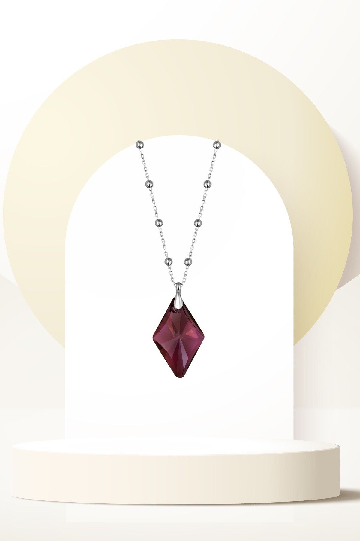 Swaroski Zirconia Crystal Taşlı Ametist Karo Kolye Kadın Mor Takı