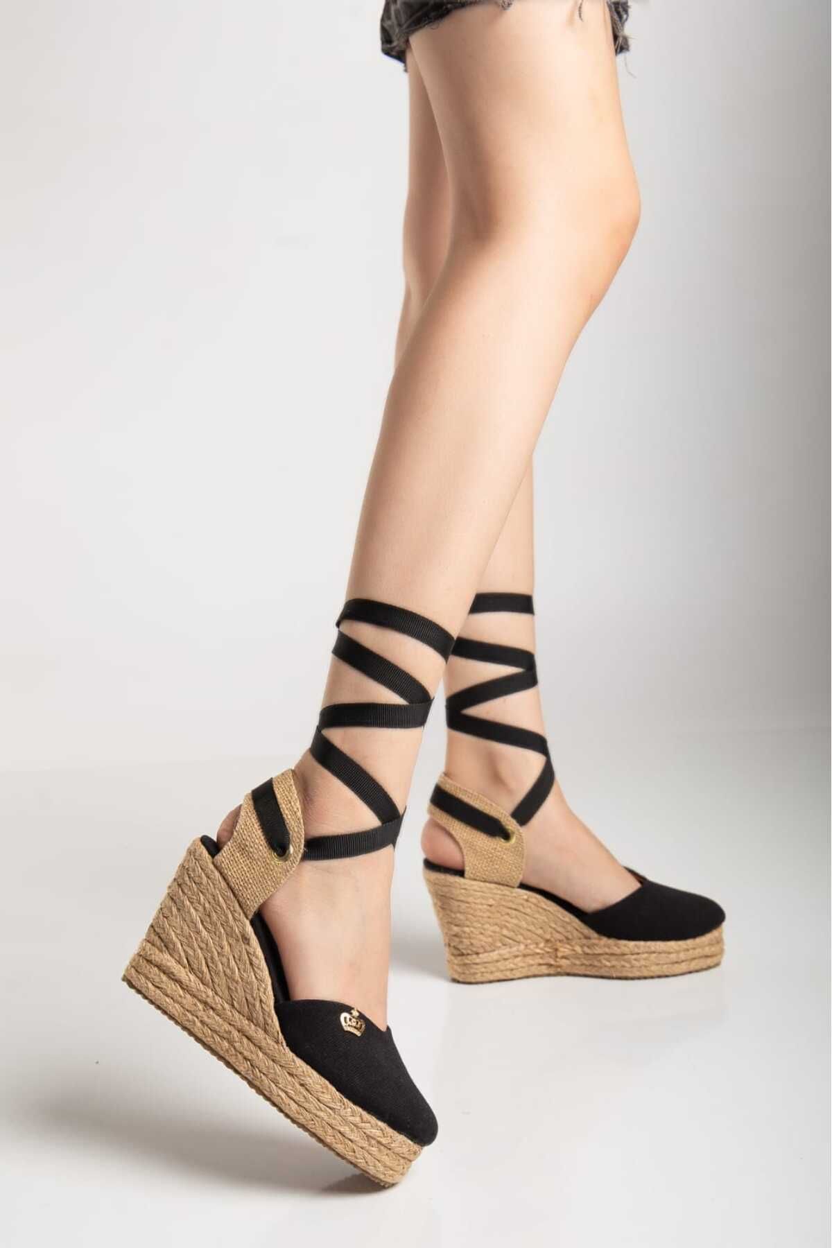 GİMİSHOES Dokulu jüt dolgu topuklu ayakkabı