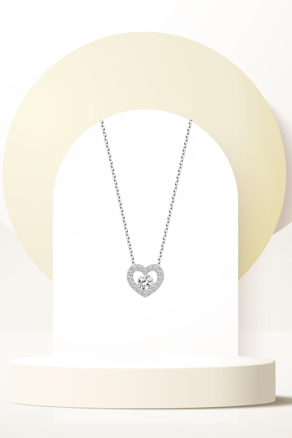 Swaroski Zirconia Taşlı Kalp Kadın Kolye - Romantik Şıklık