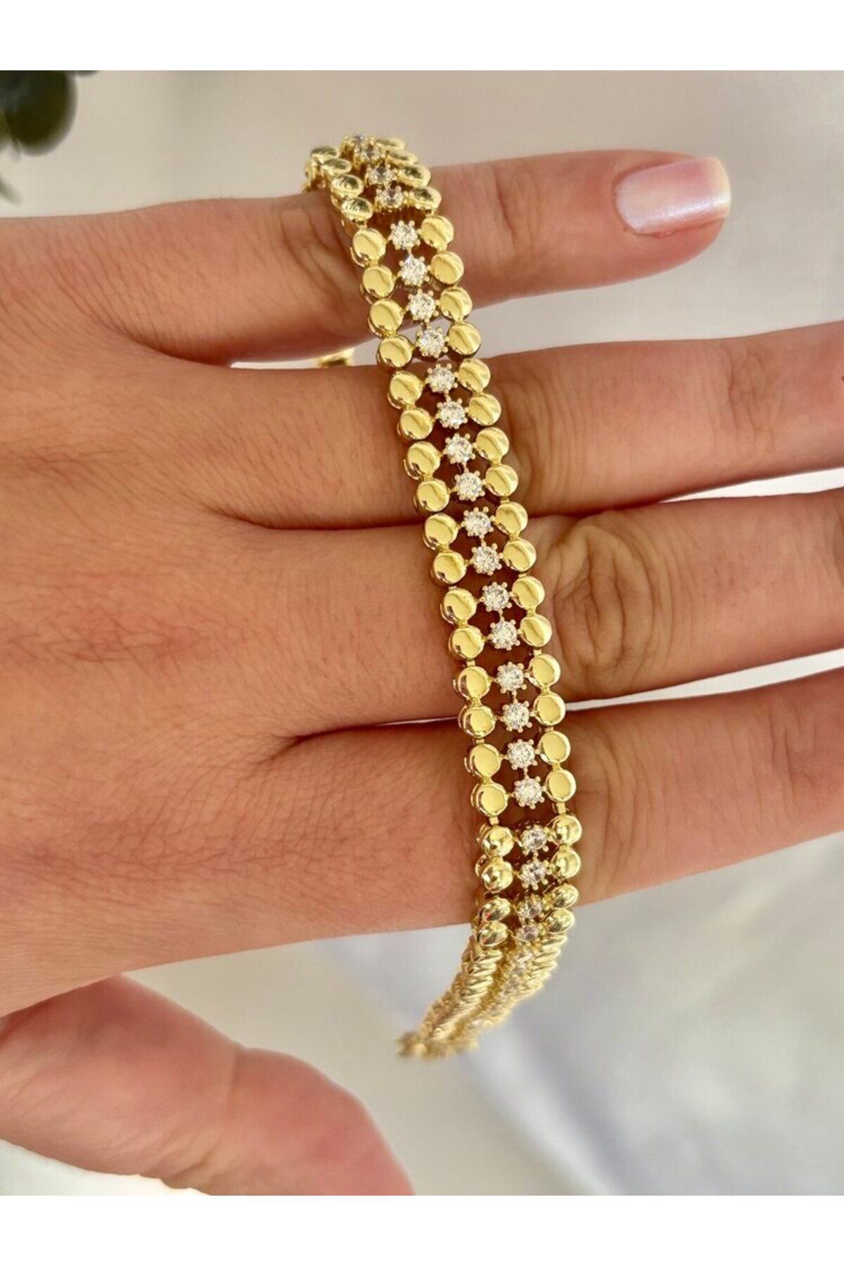 arya luxe 14k Xuping pul ezme ve taş detaylı Gold bileklik