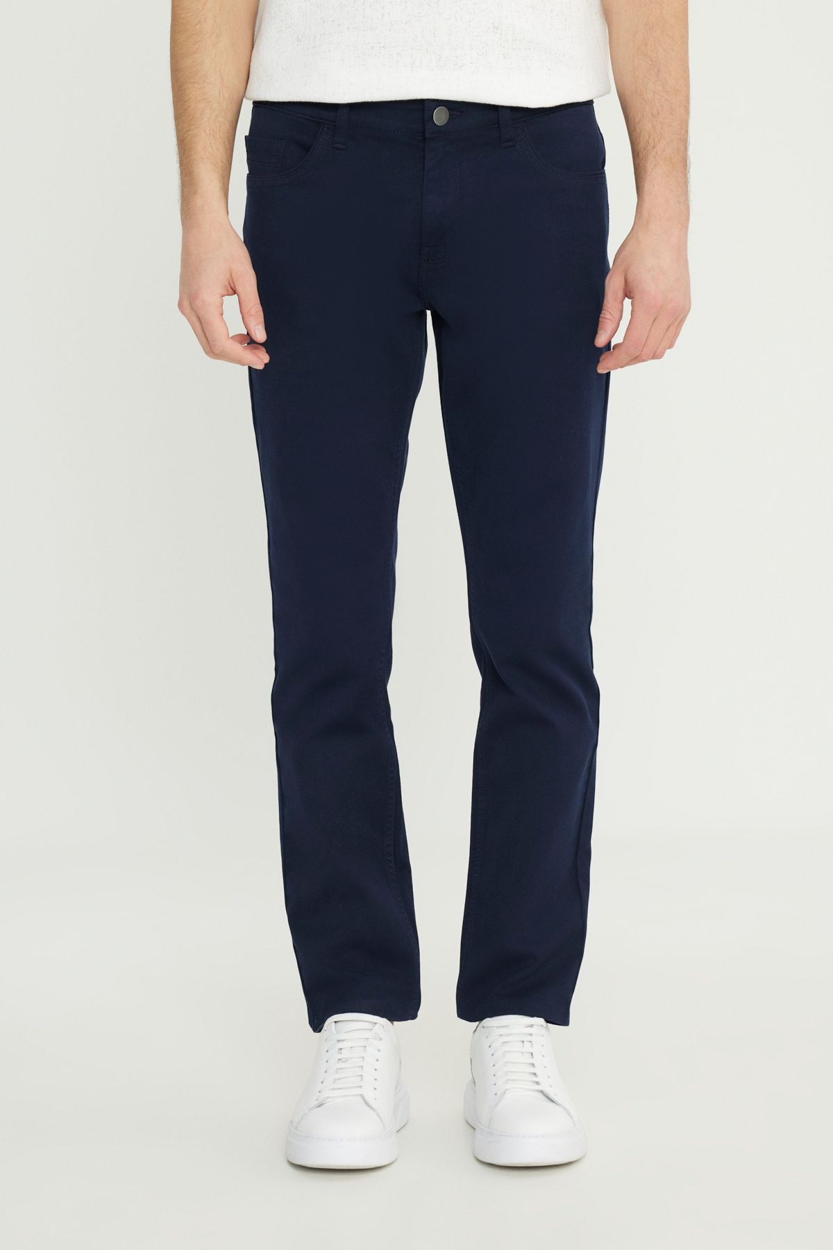 ALTINYILDIZ CLASSICS Erkek Lacivert Pamuklu Slim Fit Dar Kesim 5 Cepli Armürlü Esnek Casual Pantolon