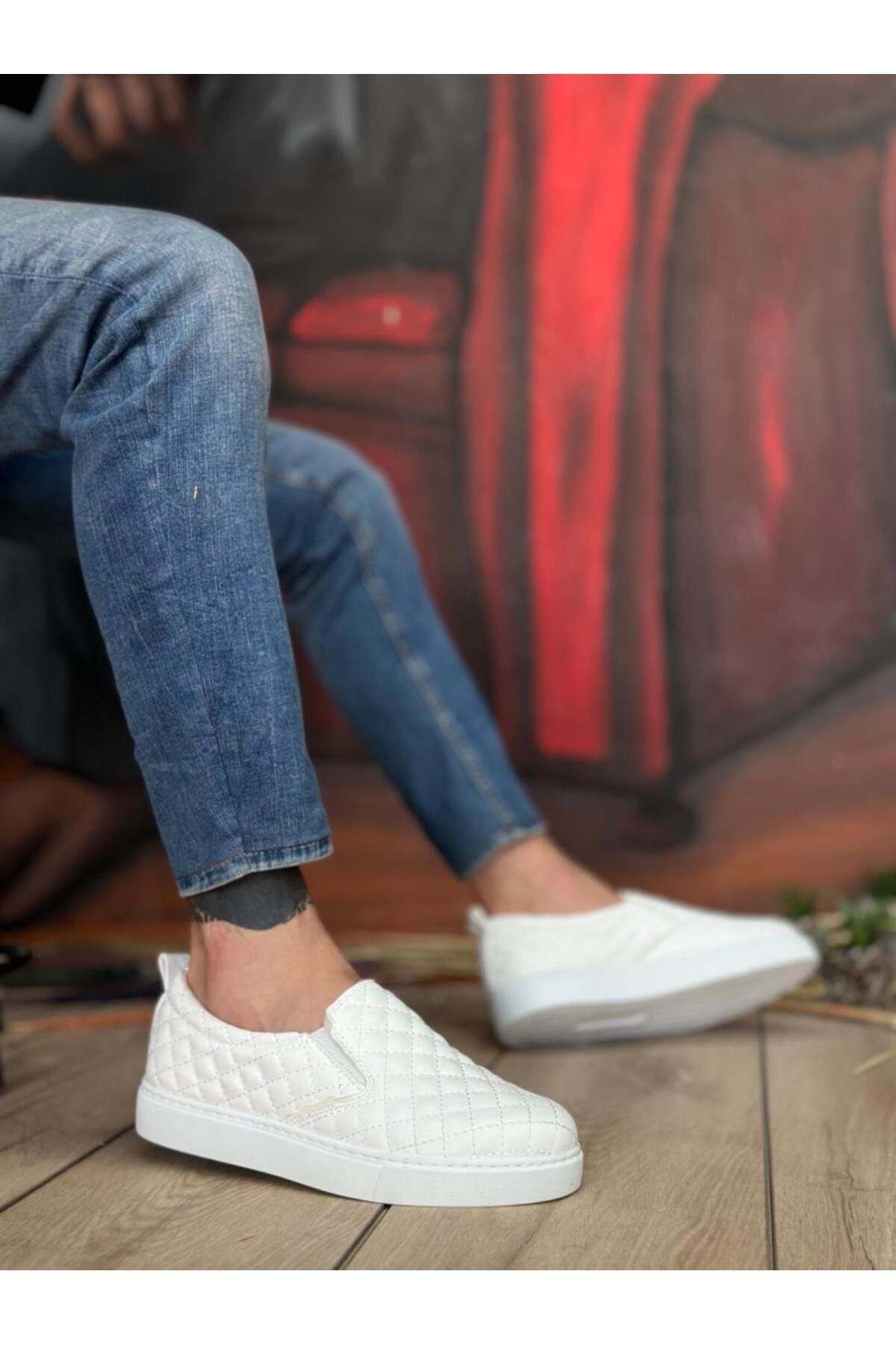 Byshoes BA0353 Bağcıksız Kapitone Beyaz Günlük Erkek Ayakkabı