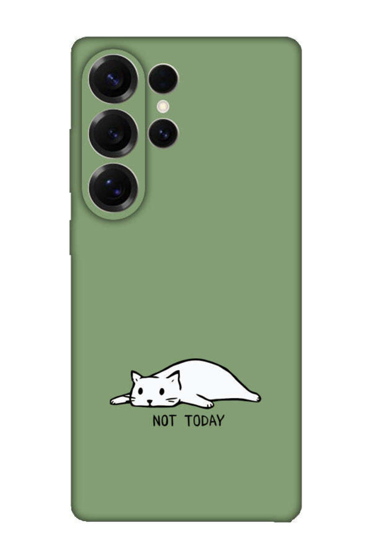 frondcase Samsung S25 Ultra Not Today Kedi Yeşil Telefon Kılıfı