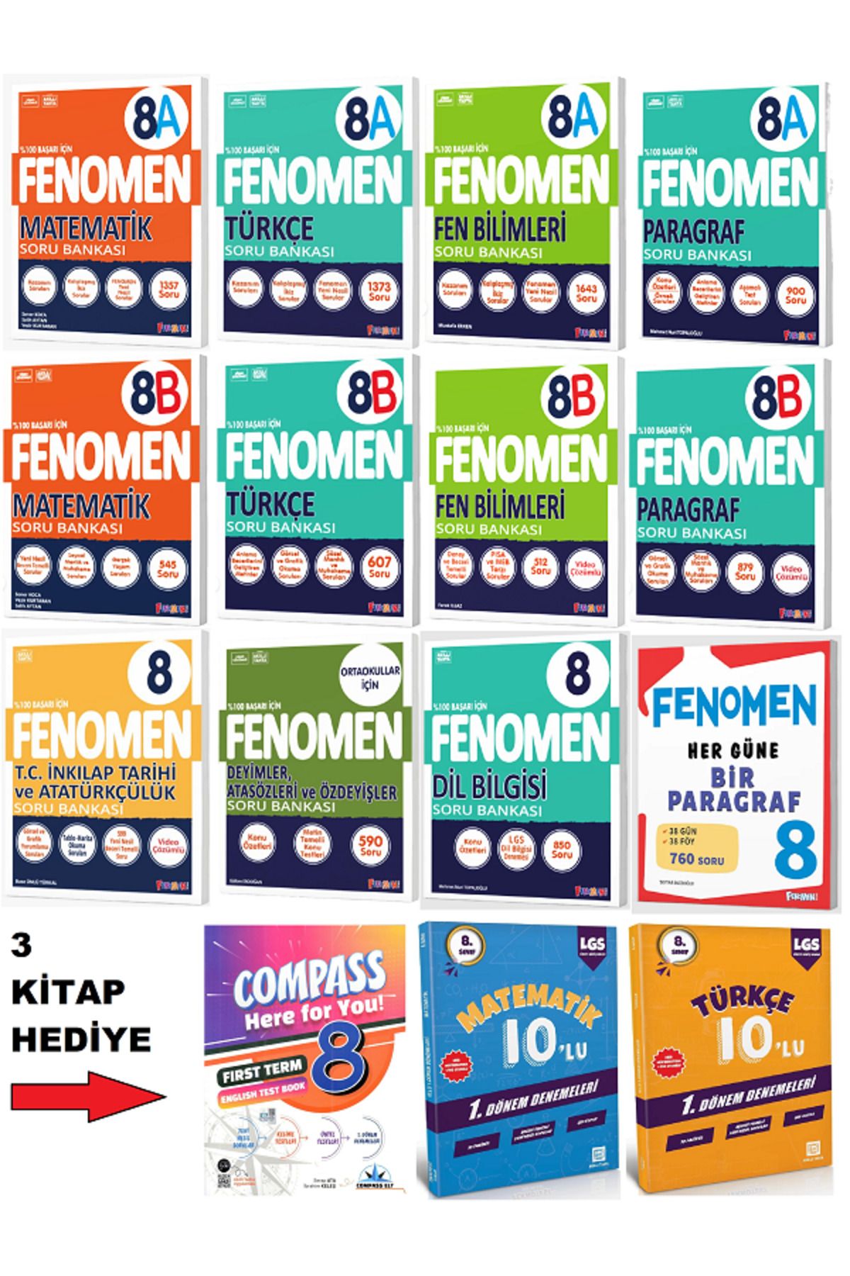 Efsane Yayınları 8.Sınıf Fenomen 8A 8B Soru Bankaları 2025 Yeni + 3 Adet Deneme HEDİYELİ - Toplam 16 KİTAP