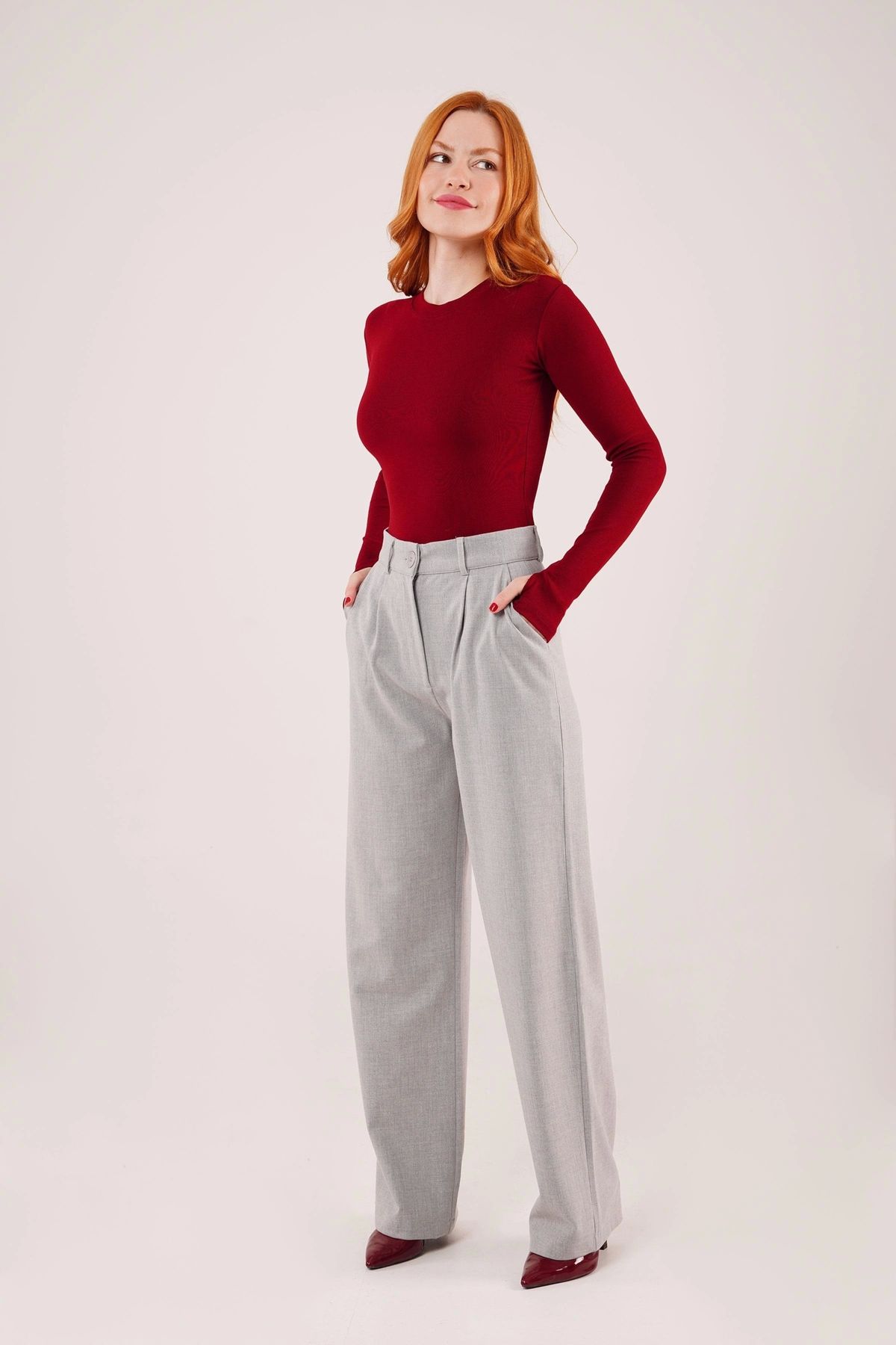 MODA Premium odel Oturtmalı Gri Pantolon