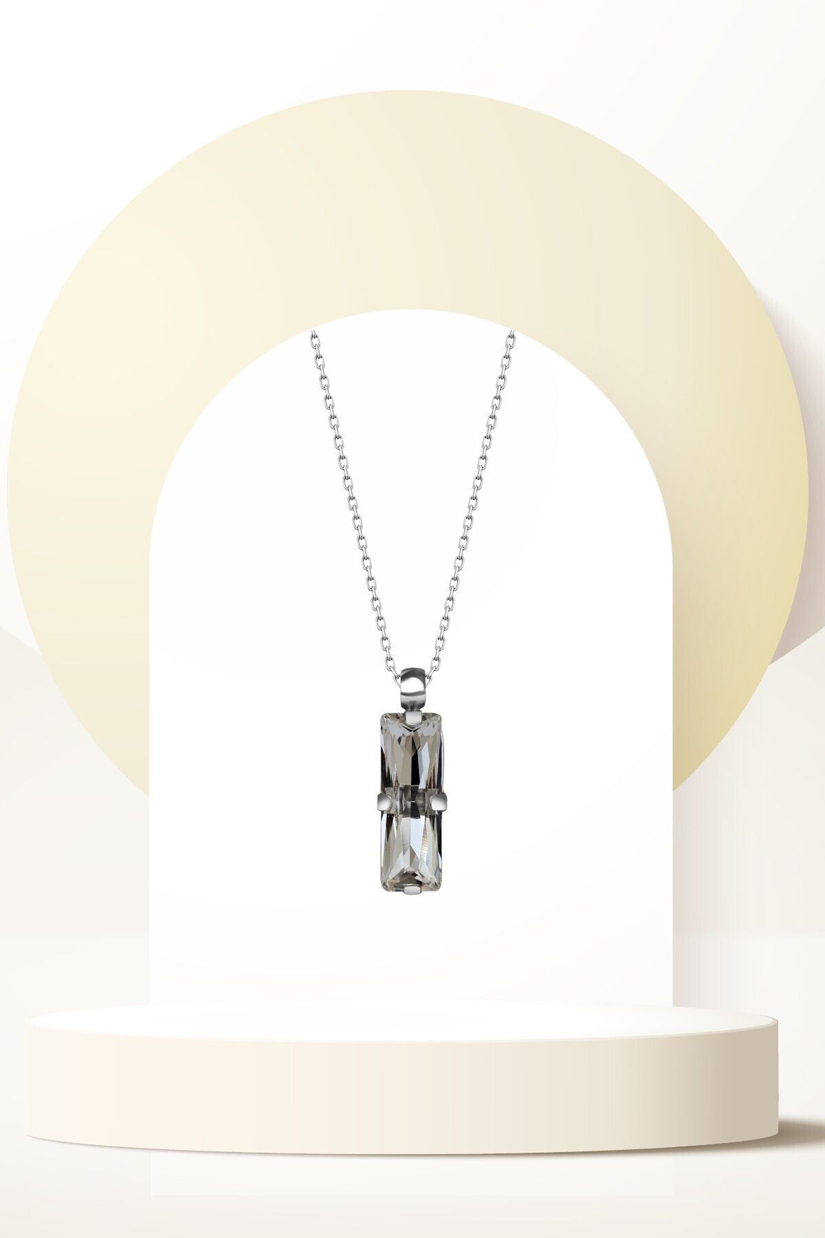 Swaroski Zirconia Crystal Taşlı Beyaz Baget Kolye Kadın Klasik Işıltı