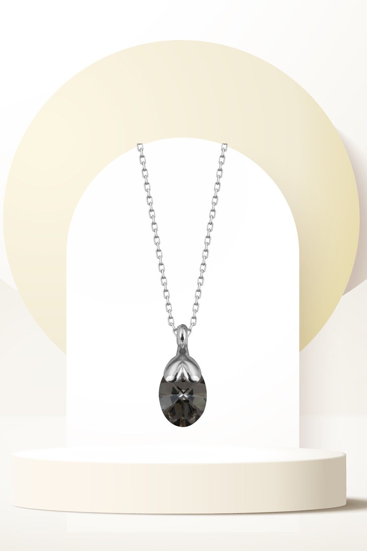 Swaroski Zirconia Crystal Taşlı Chorme Oval Kolye Kadın Metalik Şıklık