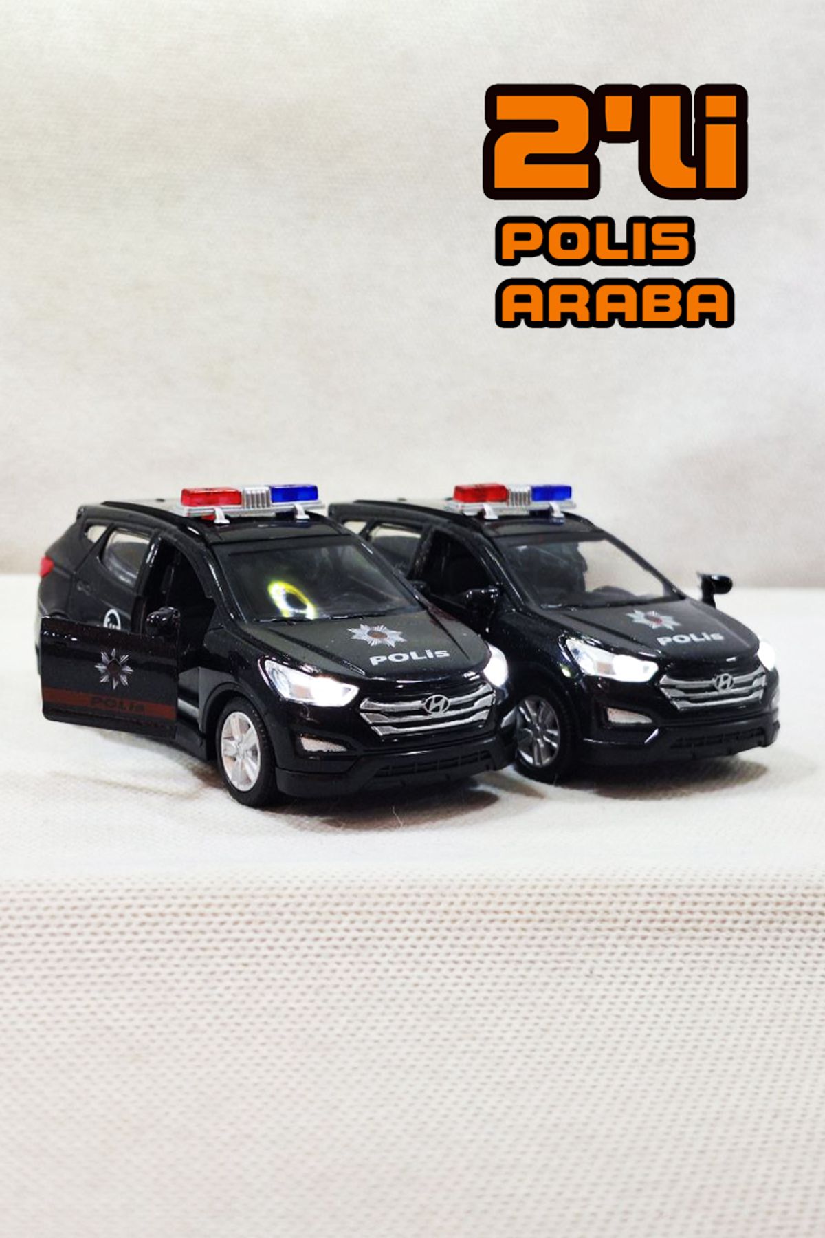 farddad Polis Araba | 2li Metal Çek Bırak - Işıklı Ve Sesli Polis Oyuncak Araba 12CM