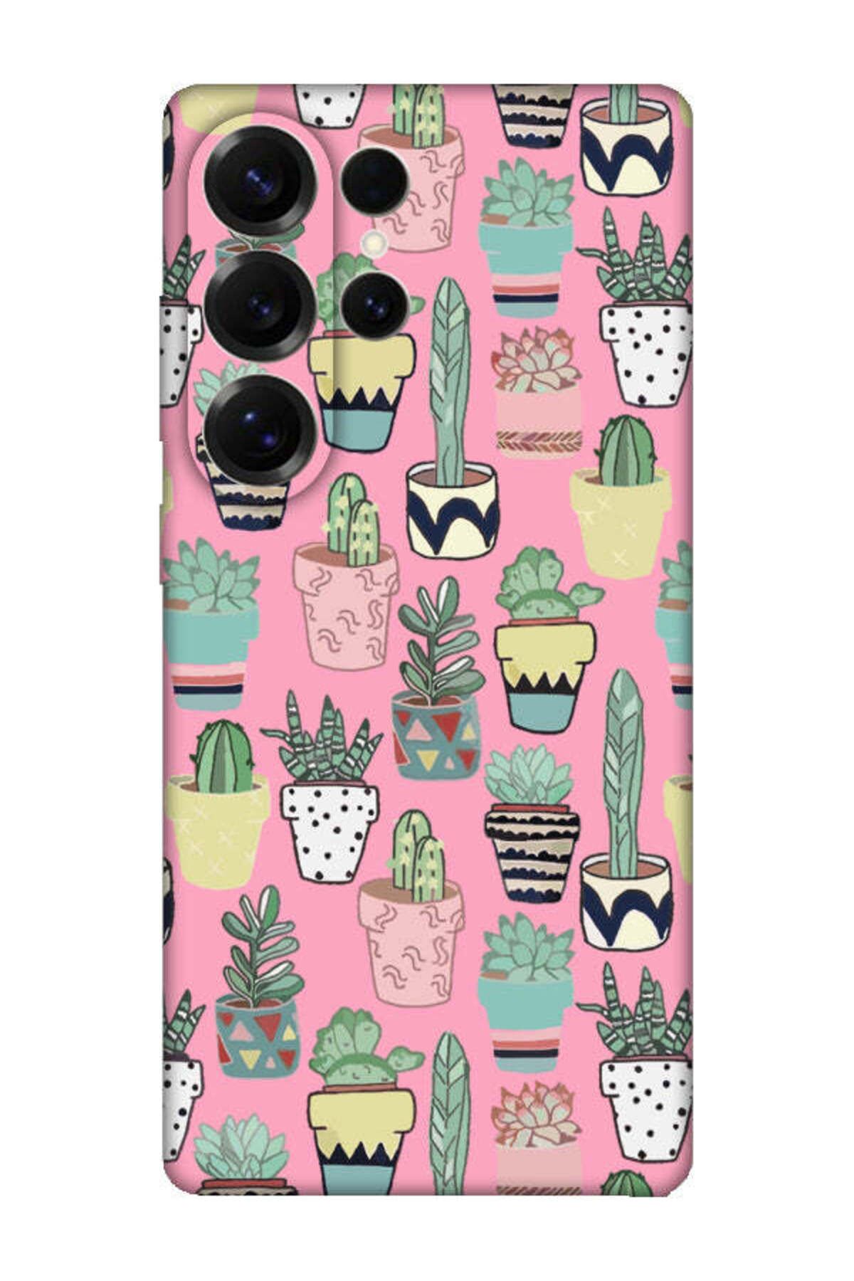 frondcase Samsung S25 Ultra Kaktüs Desenli Pembe Telefon Kılıfı