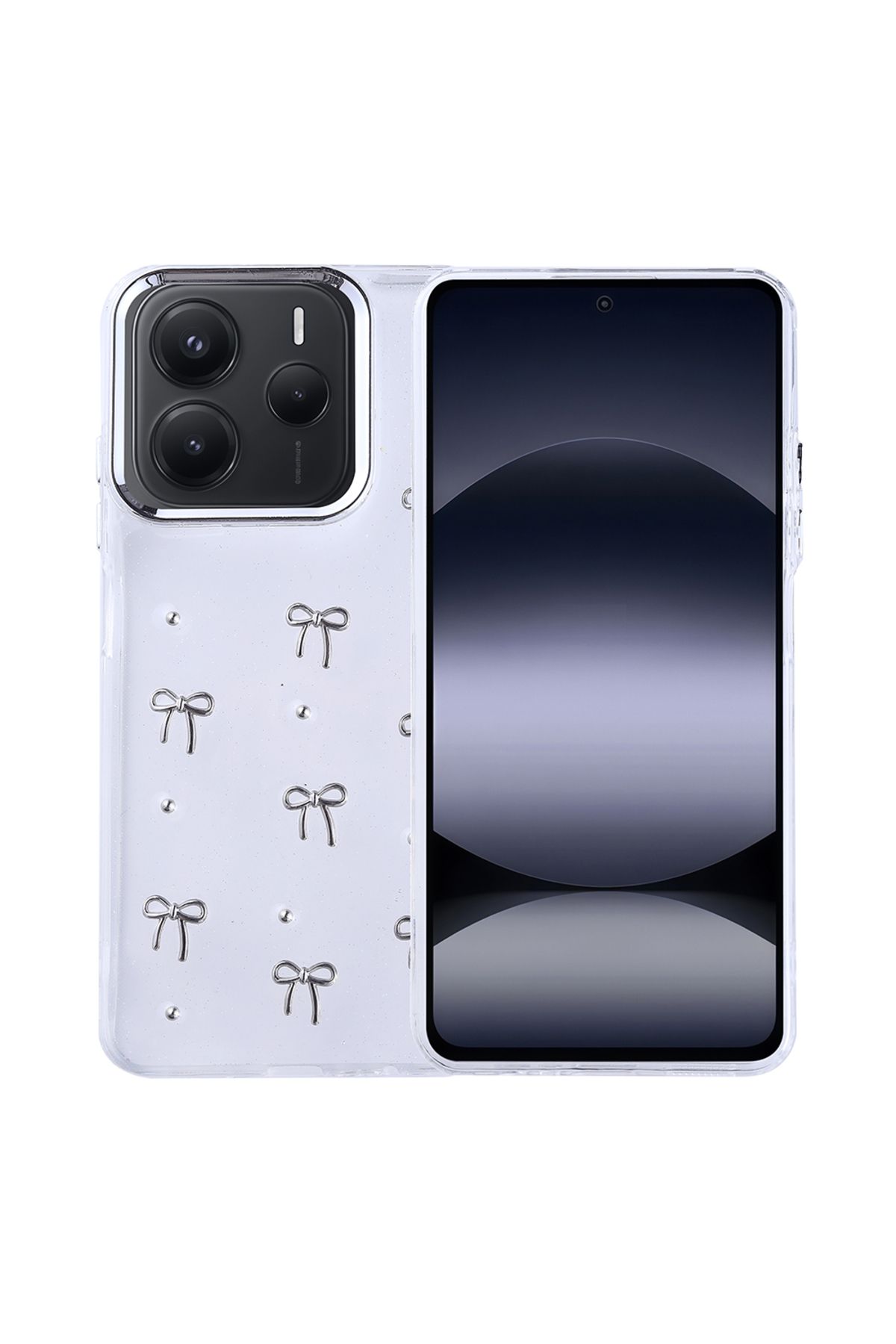 Ummeslem Xiaomi Redmi Note 14 5G Cep Telefonu için Uyumlu Kılıf Airbag Tasarımlı Simli Şeffaf Kutup Kapak