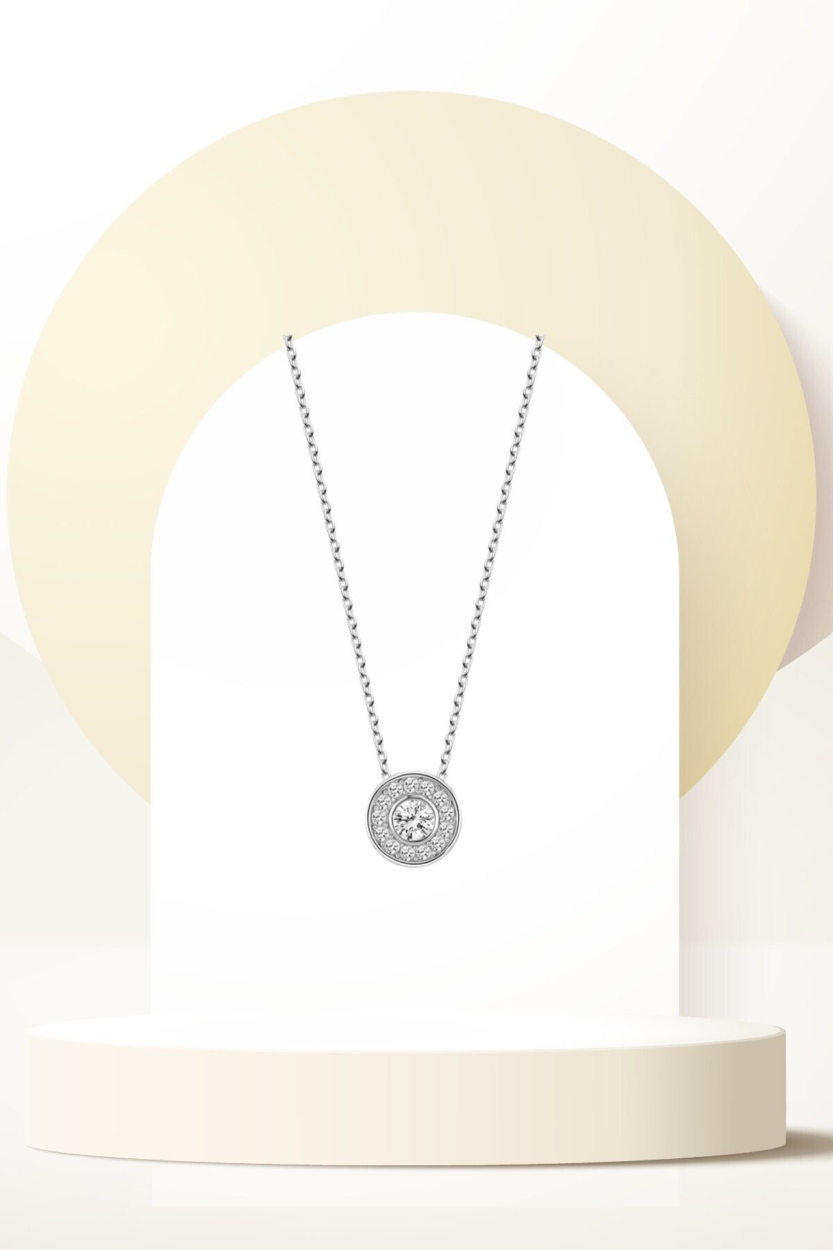 Swaroski Zirconia Taşlı Çember Tektaş Kadın Kolye - Minimalist ve Şık