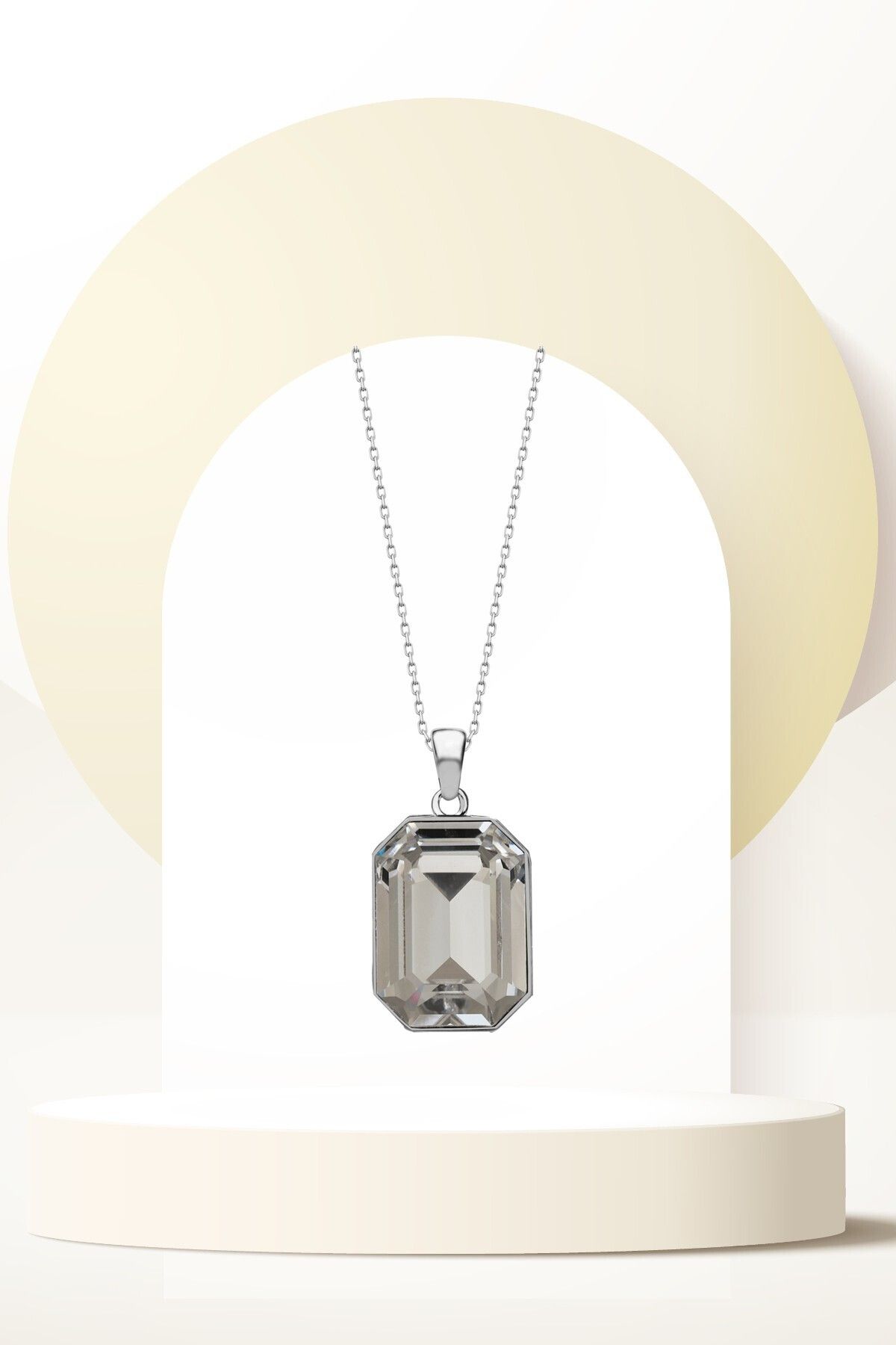 Swaroski Zirconia Crystal Taşlı Octagon Kolye Kadın Geometrik Şıklık