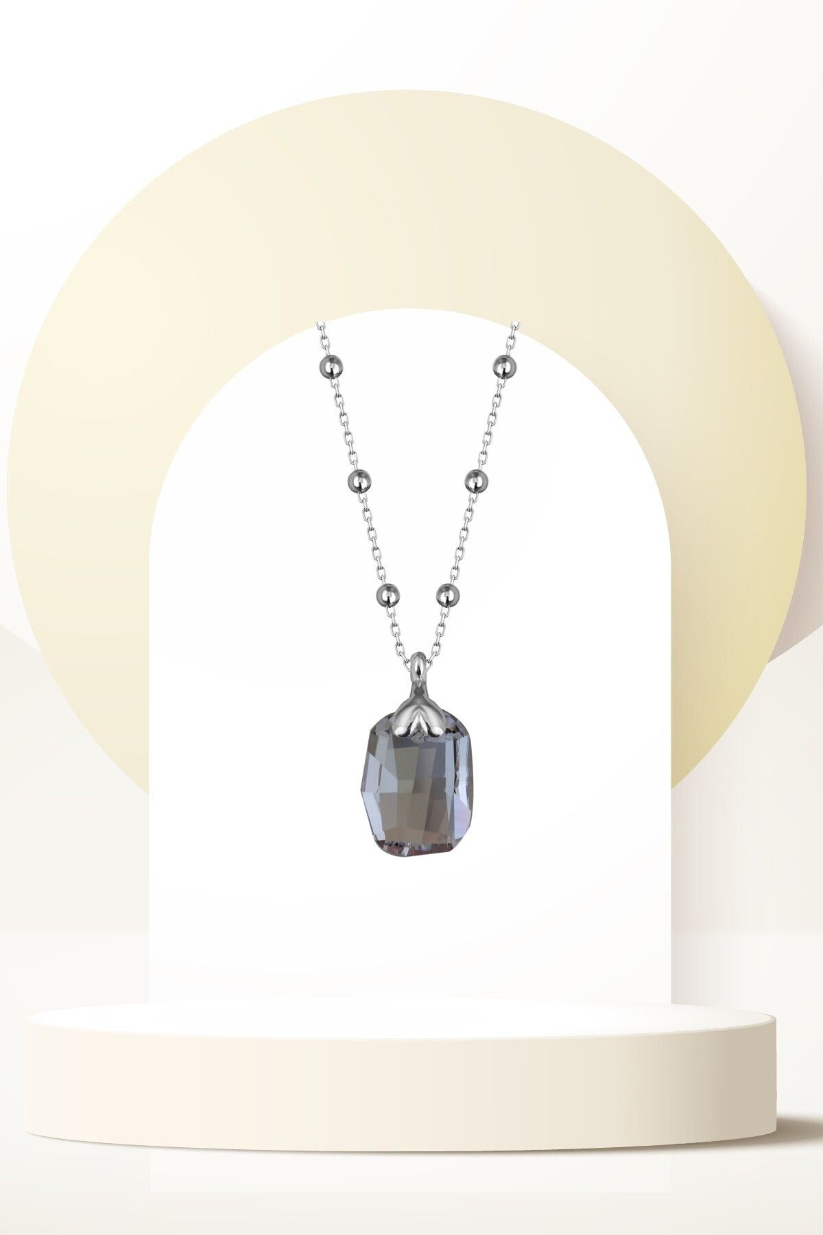 Swaroski Zirconia Crystal Taşlı Oval Top Zincirli Özel Kesim Kolye Kadın