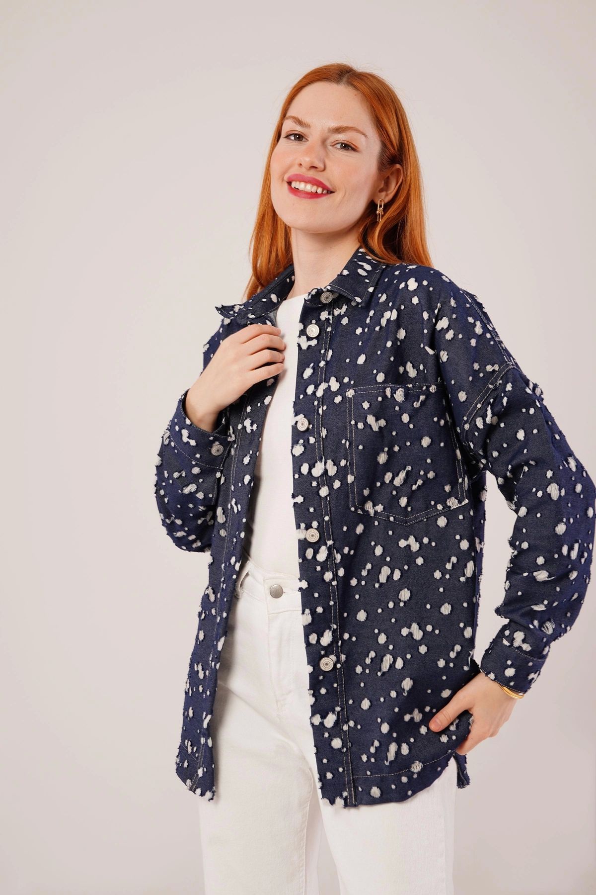 MODA Eskitme Görünümlü Denim avi Gömlek