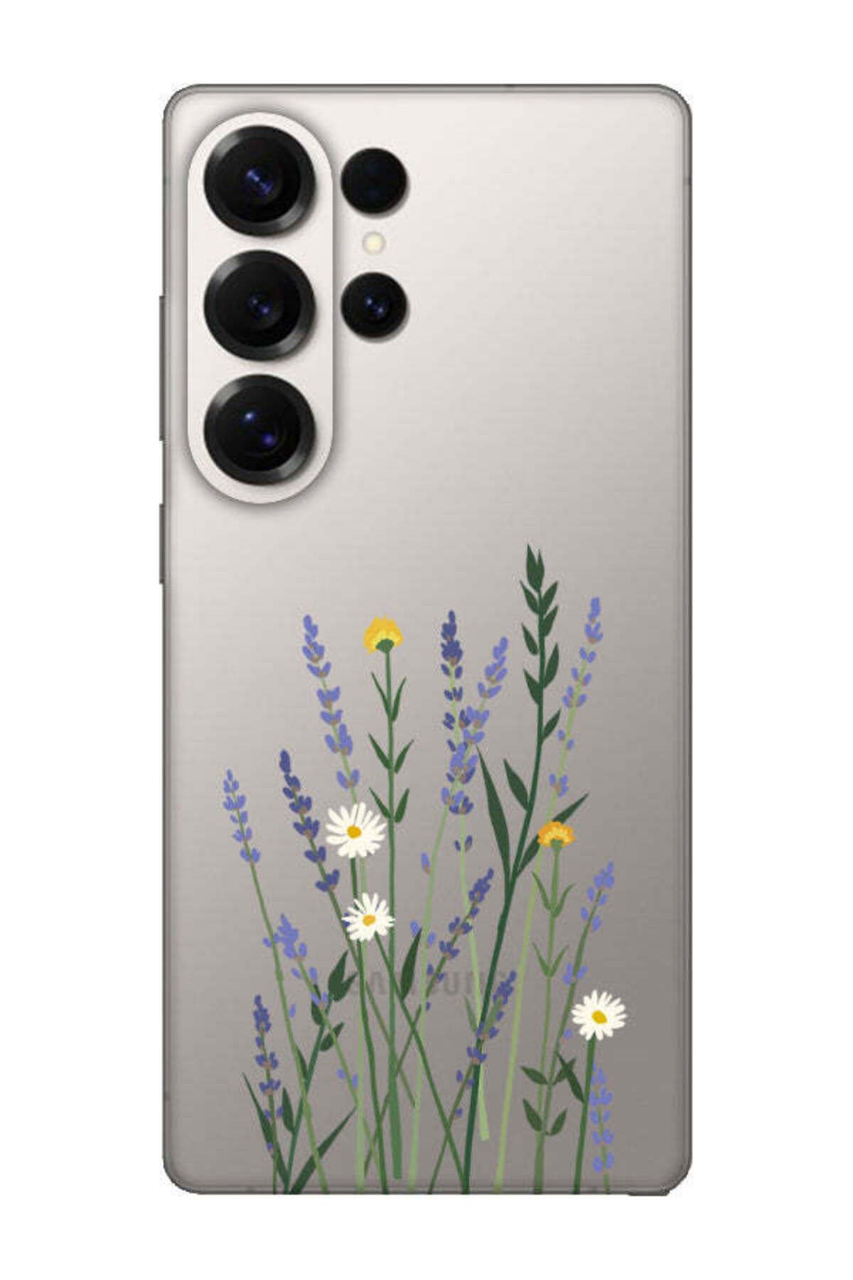 frondcase Samsung S25 Ultra Lavanta Desenli Şeffaf Telefon Kılıfı
