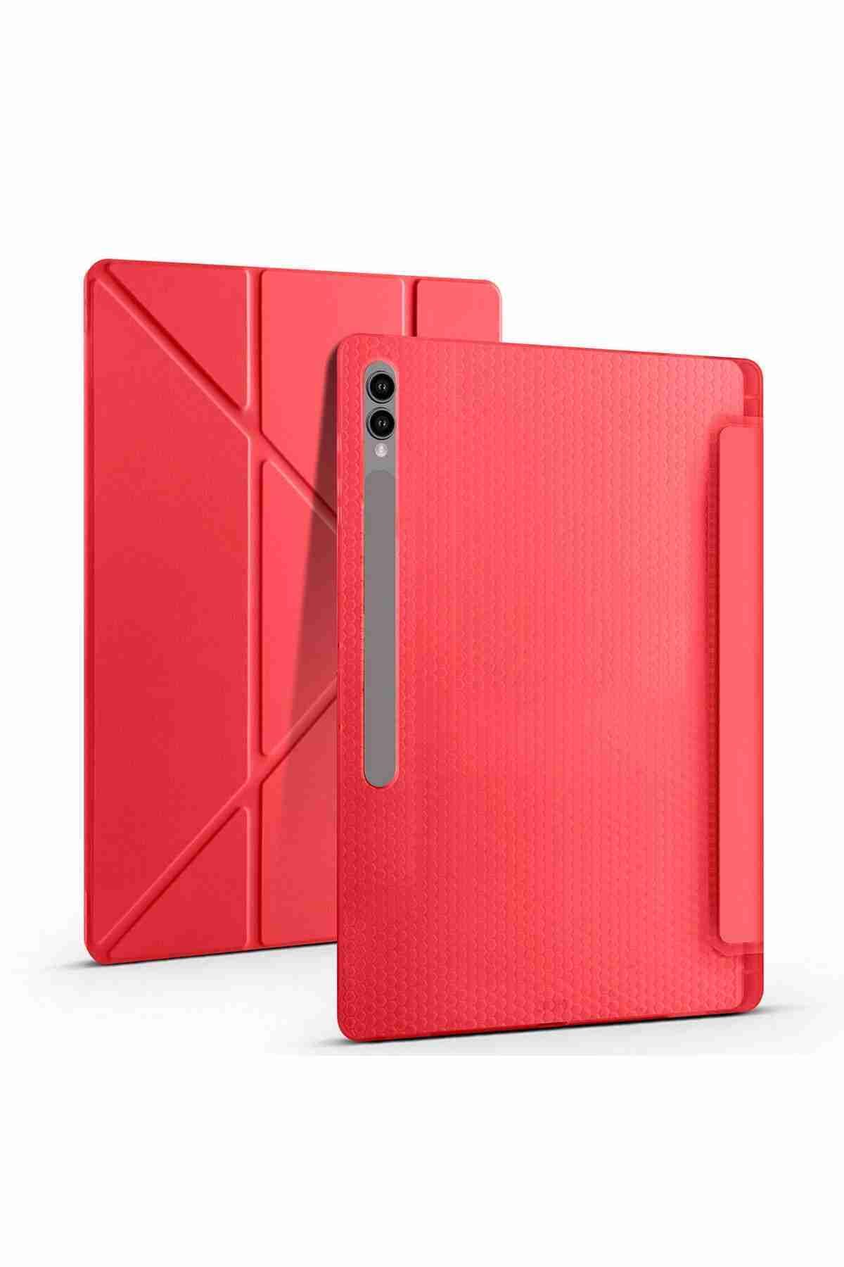 Fuchsia Galaxy Tab S10 Ultra Uyumlu 14.6 inç Kalem Bölmeli Standlı Tri Folding Tablet Kılıfı