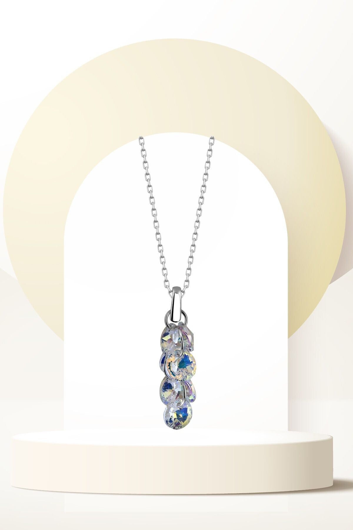 Swaroski Zirconia Crystal Taşlı Shine Salkım Kolye Kadın Parıltılı Aksesuar