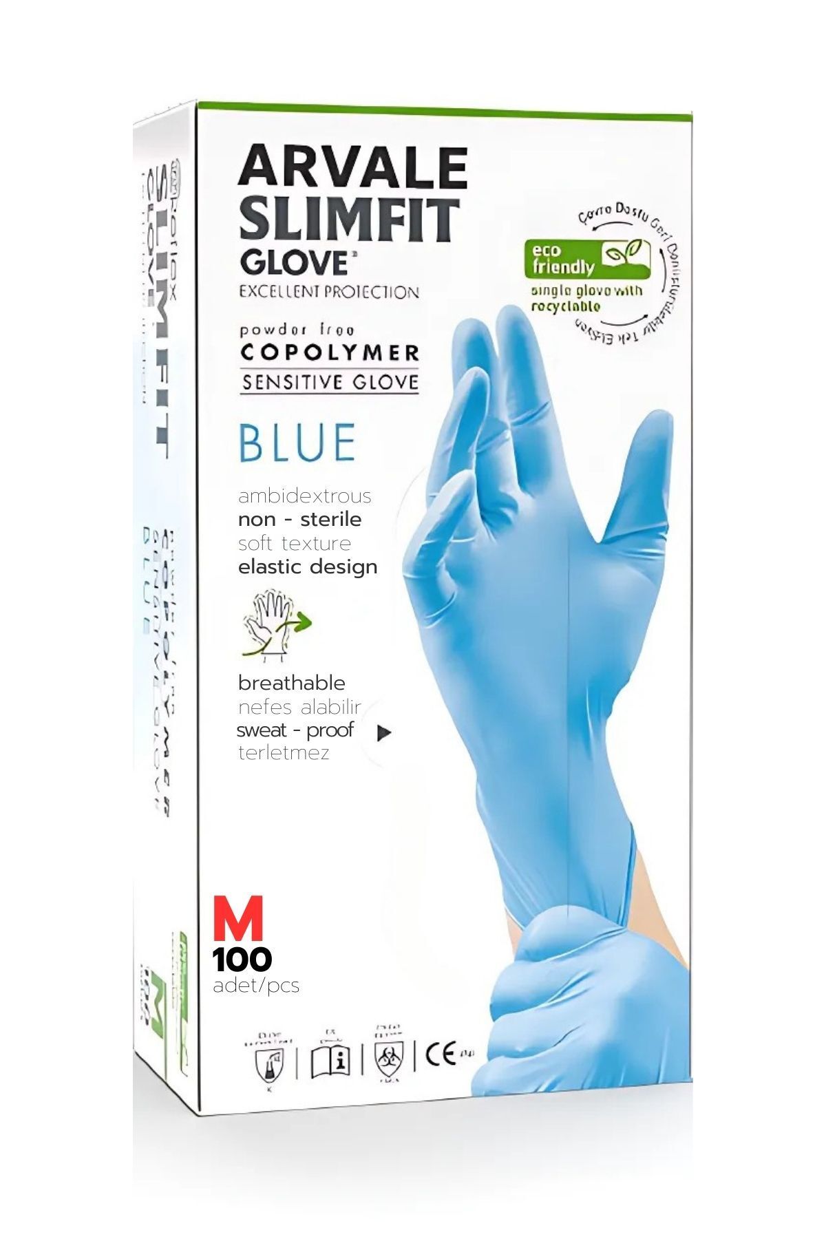 ARVALE 100'lü Slimfit Copolymer Eldiven M Beden MAVİ